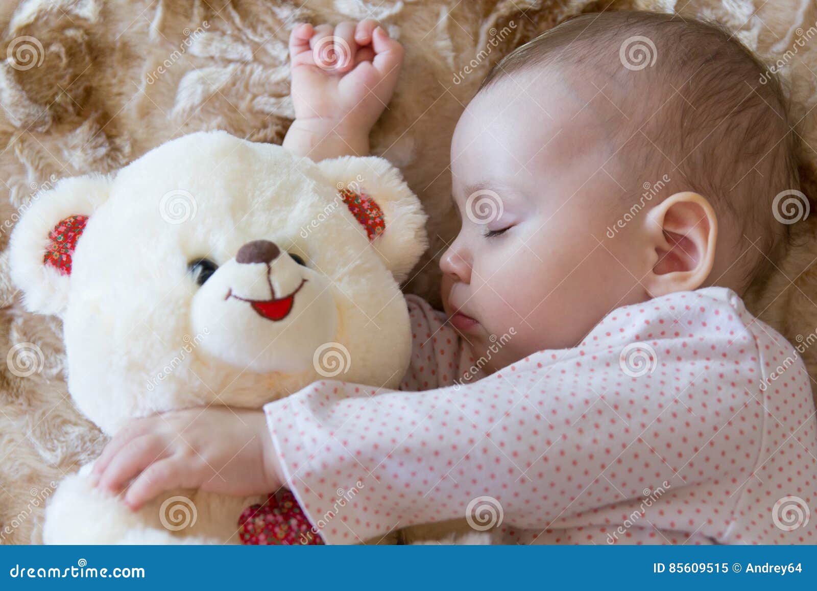 Baby Sleeping with Teddy Bear Stock Image Image of plush, girl 85609515