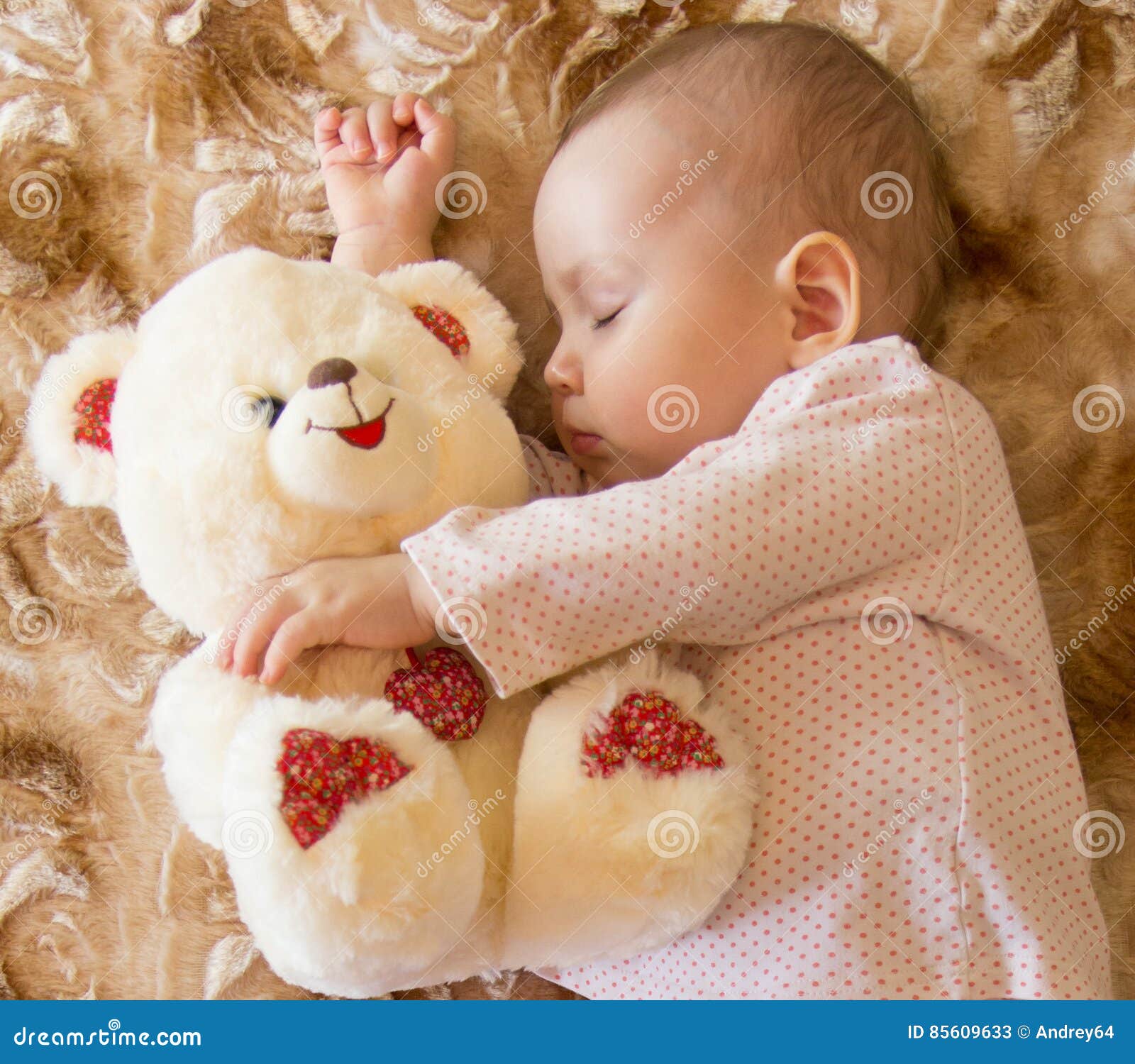 Baby Sleeping With Teddy Bear Stock Image Image Of Asleep Smile