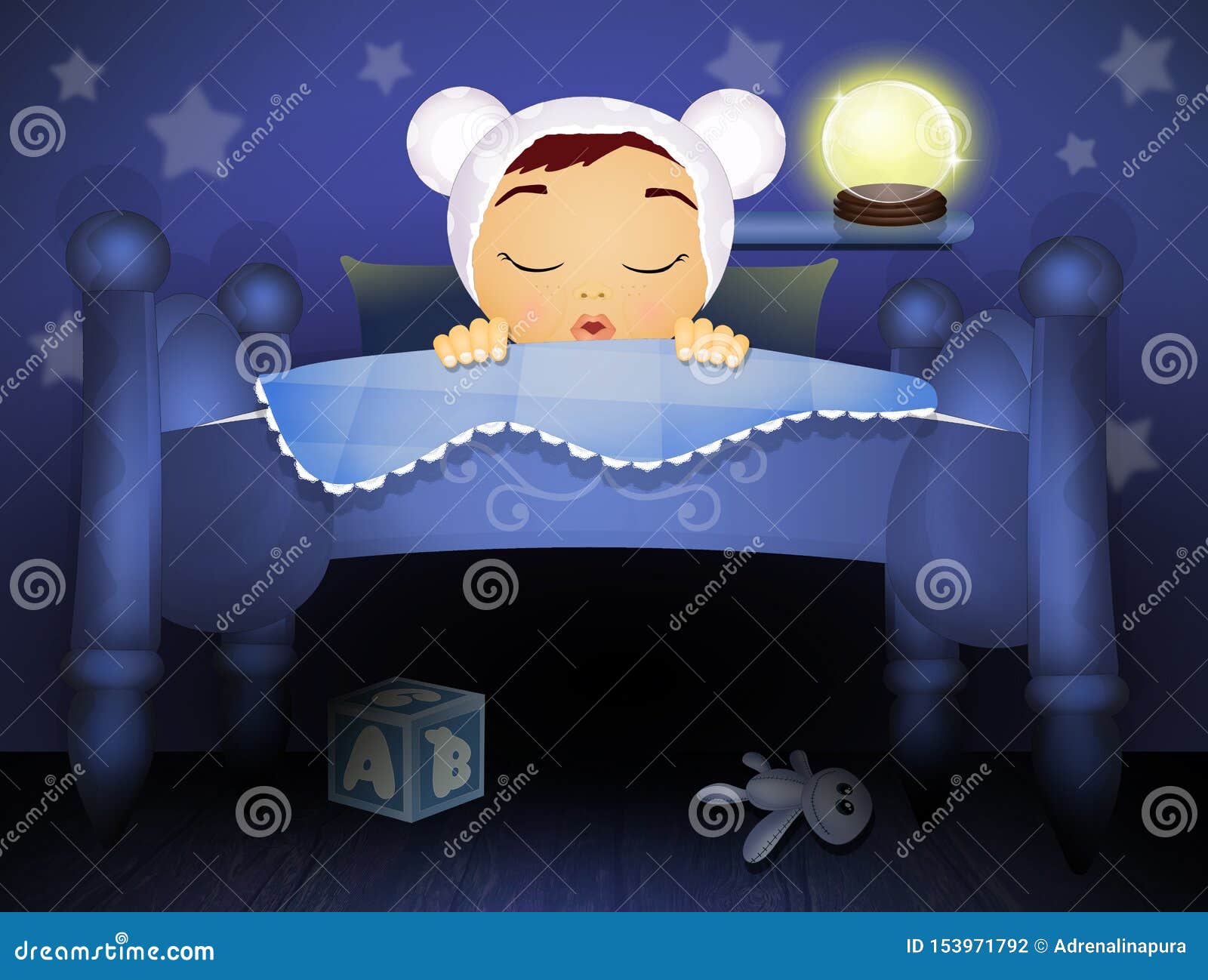 The Baby Sleeps On. Baby Sleeping. Sweet Dream Illustration. White