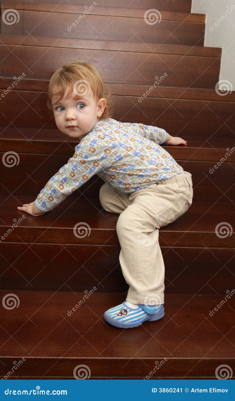 Baby on stairs stock image. Image of childhood, brown 3860241