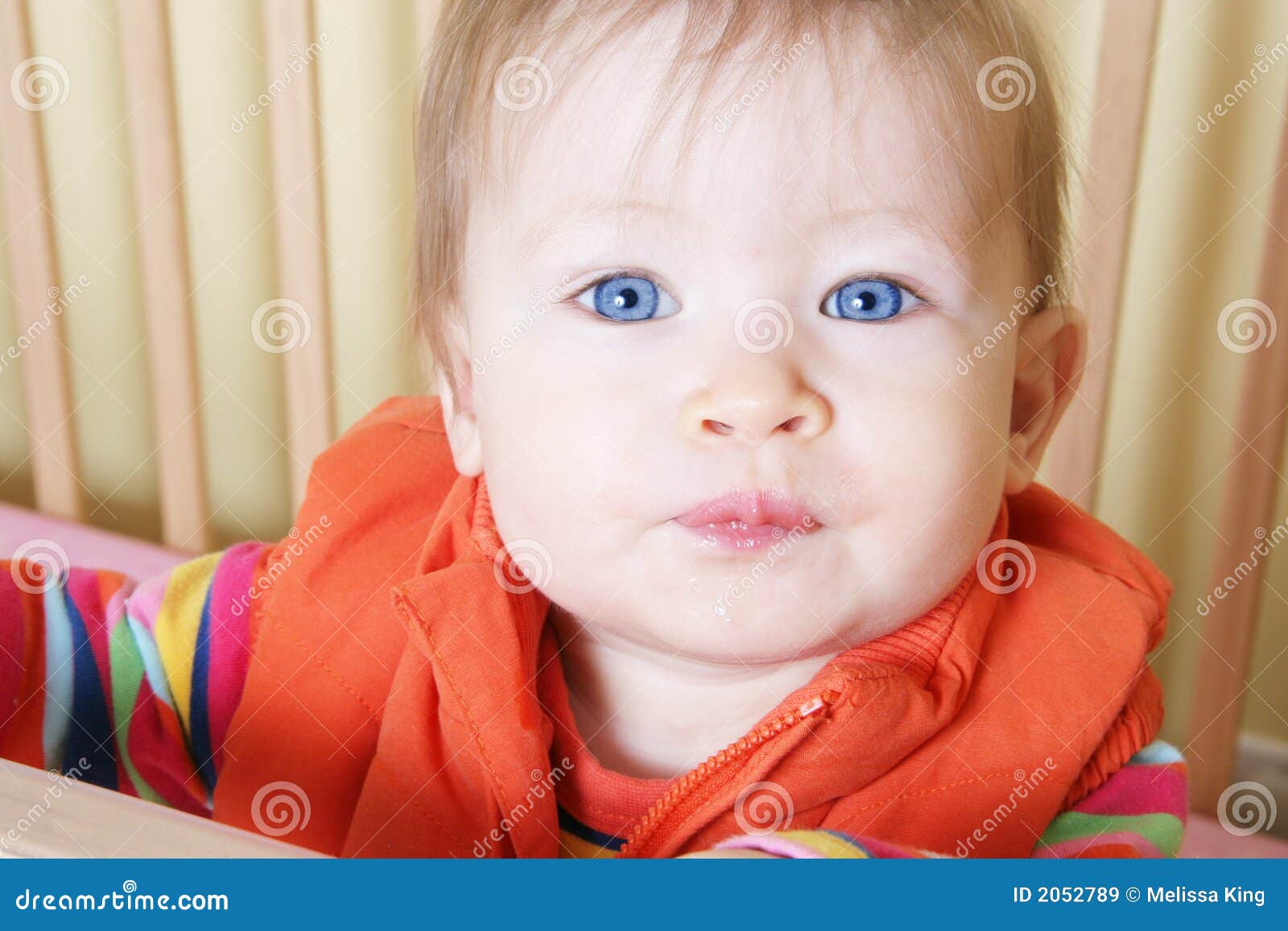 Baby Standing in Crib stock image. Image of mouth, face 2052789