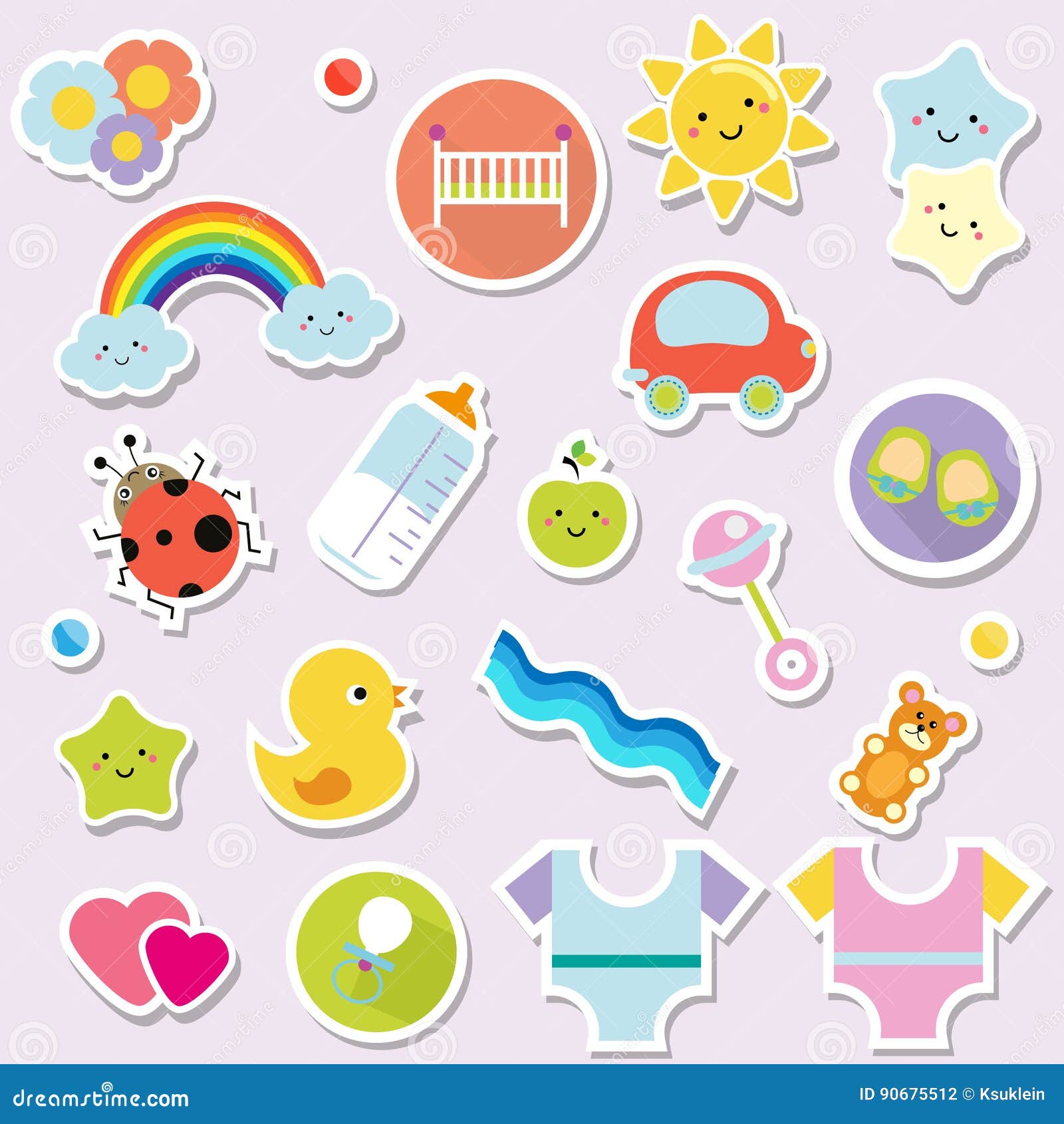 Baby Stickers. Kids, Children Design Elements for Scrapbook. Decorative  Vector Icons with Toys, Clothes, Sun and Other Cute Newbor Stock Vector -  Illustration of colletion, newborn: 90675512