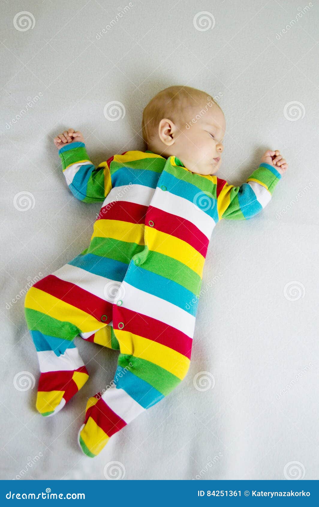 Baby Striped Suit Lying Light Blanket Stock Photos Free & Royalty