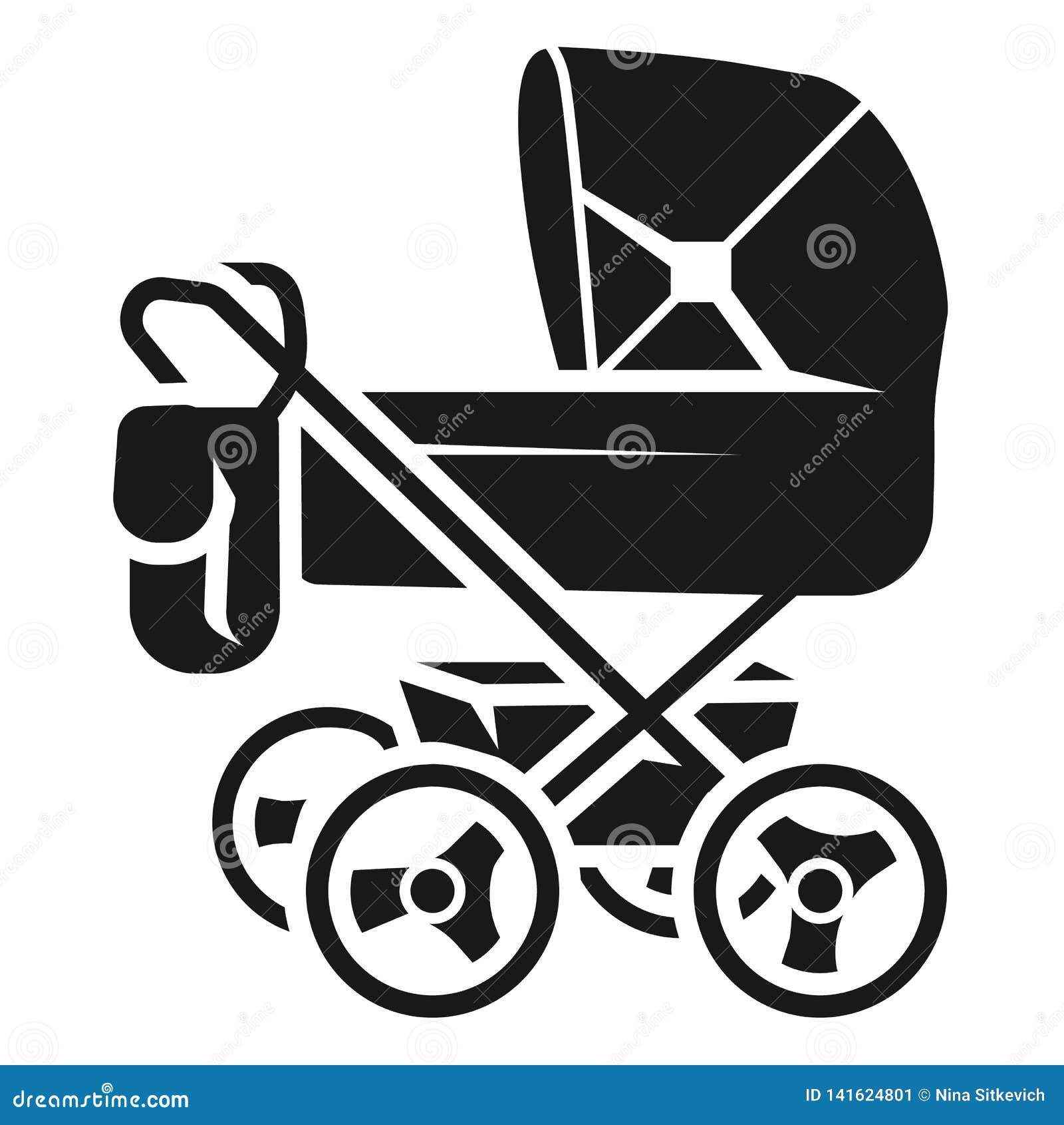 Baby Stroller with Bag Icon, Simple Style Stock Vector Illustration