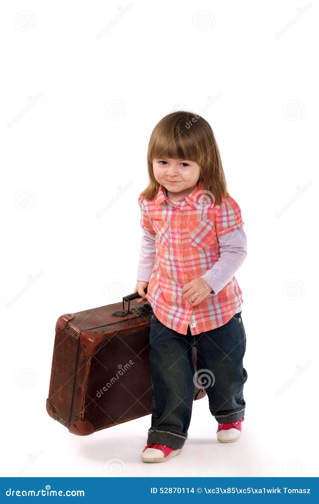 Baby with suitcase stock photo. Image of studio, white 52870114