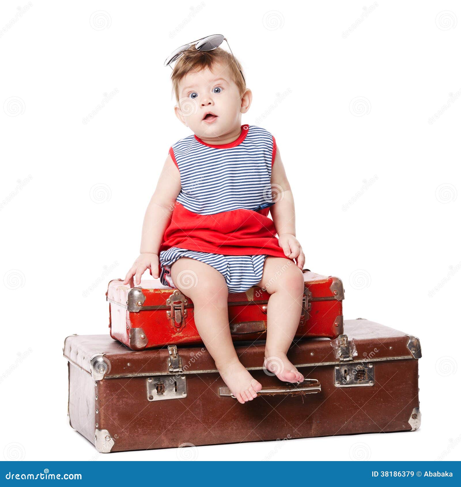 Baby with Suitcase Isolated on White Stock Image Image of caucasian