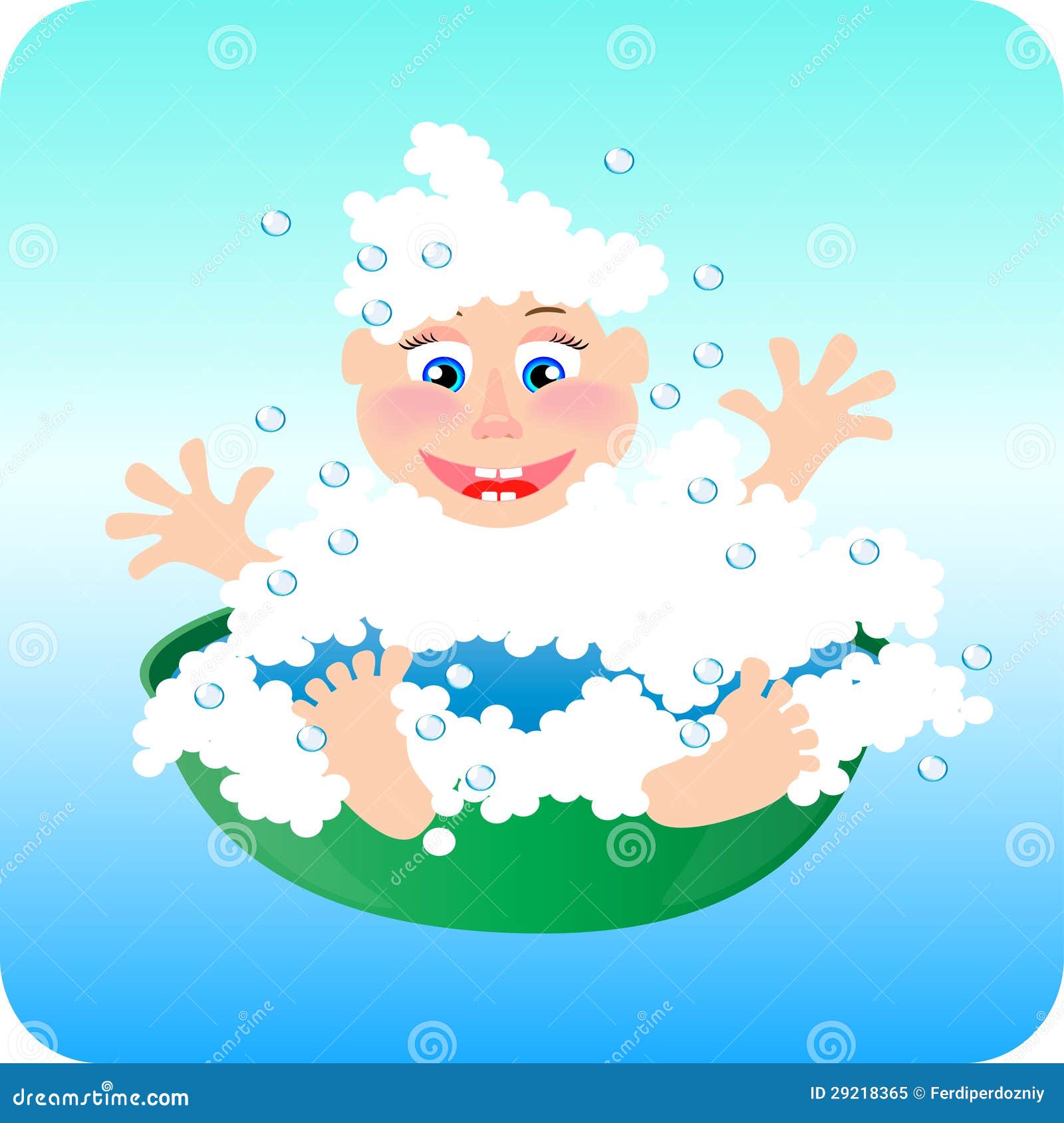 Baby Taking a Bubble Bath in the Bathroom Stock Vector Illustration