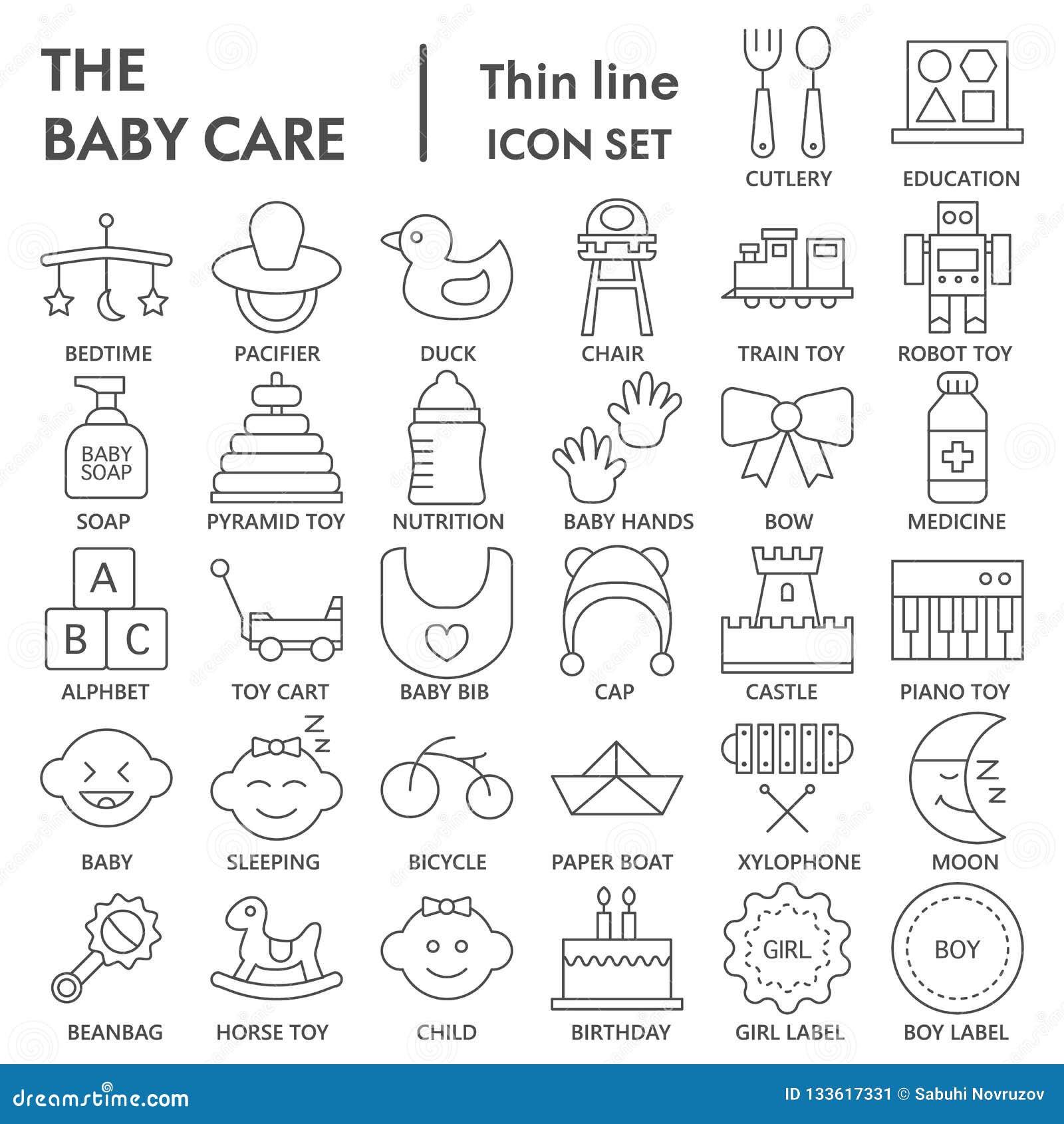 Baby Thin Line SIGNED Icon Set, Toy Symbols Collection, Vector Sketches ...