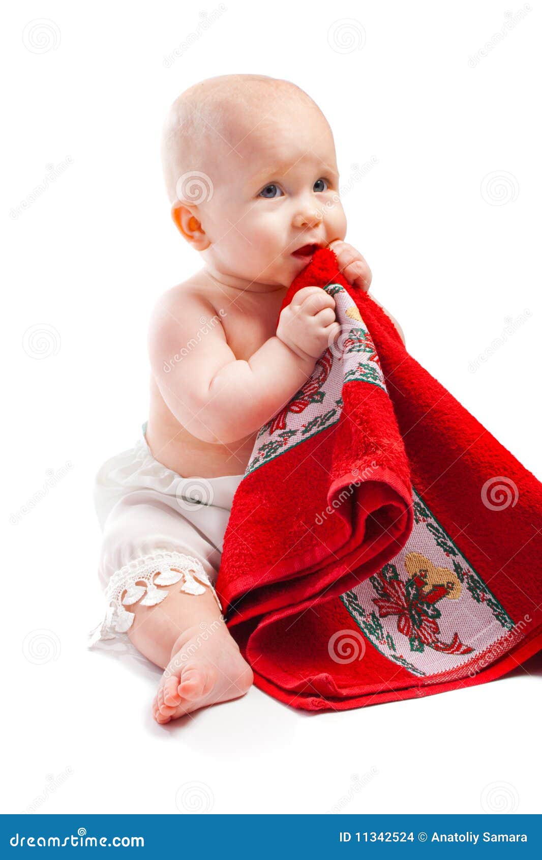 Baby with towel stock photo. Image of pants, innocent 11342524
