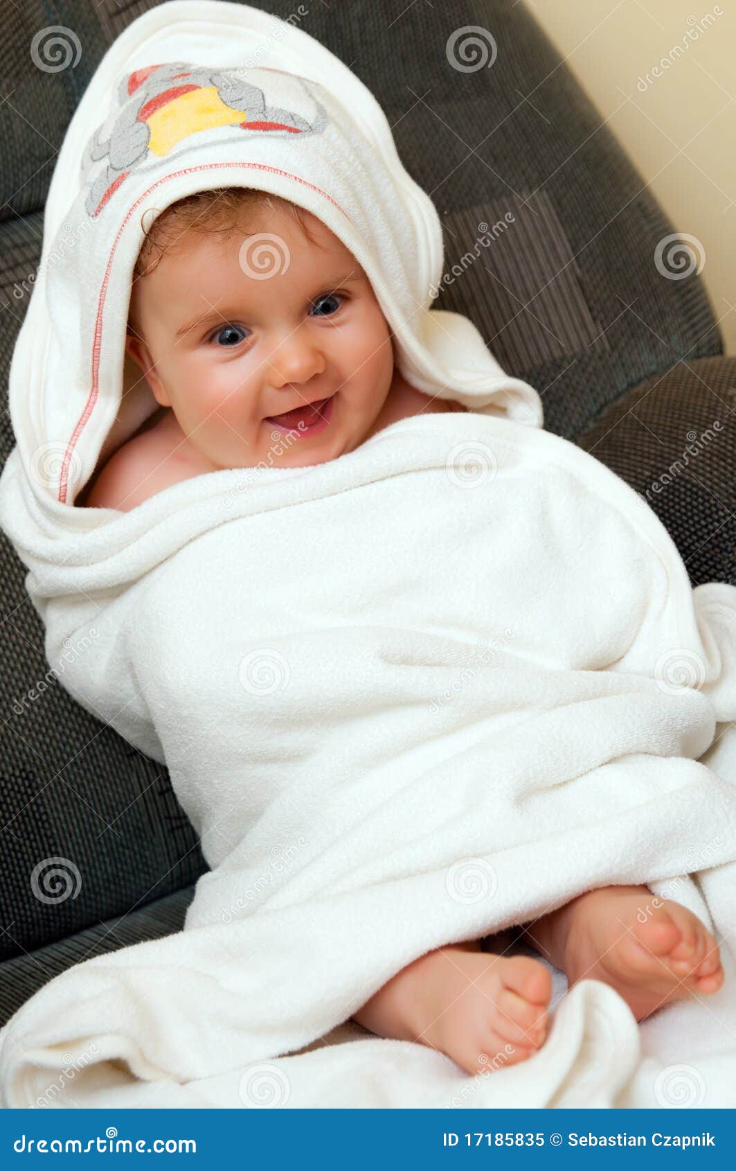 Baby in towel after bath stock image. Image of smiling 17185835