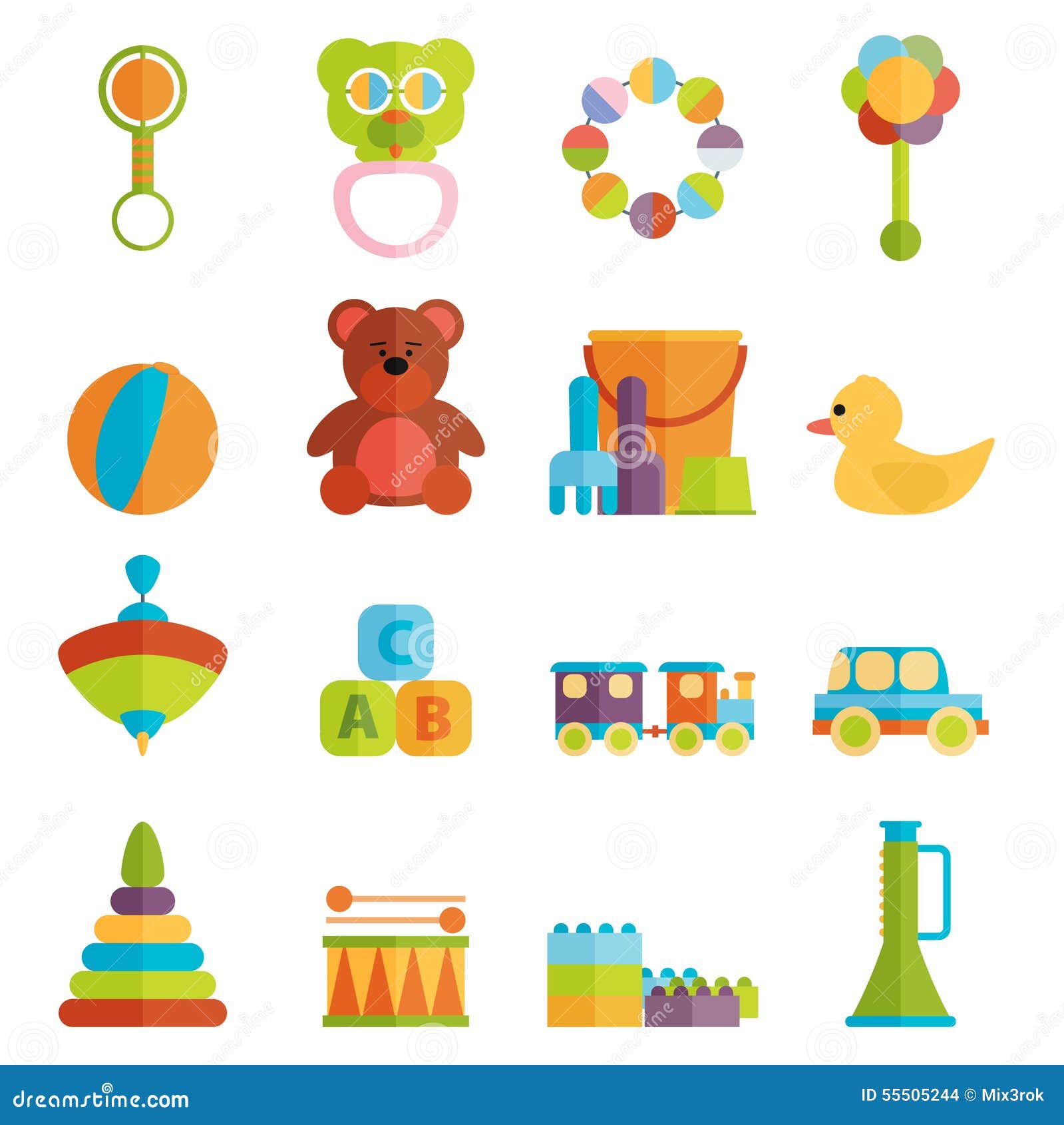 Baby Toys Flat Icon Set Vector Stock Vector Illustration of pinwheel