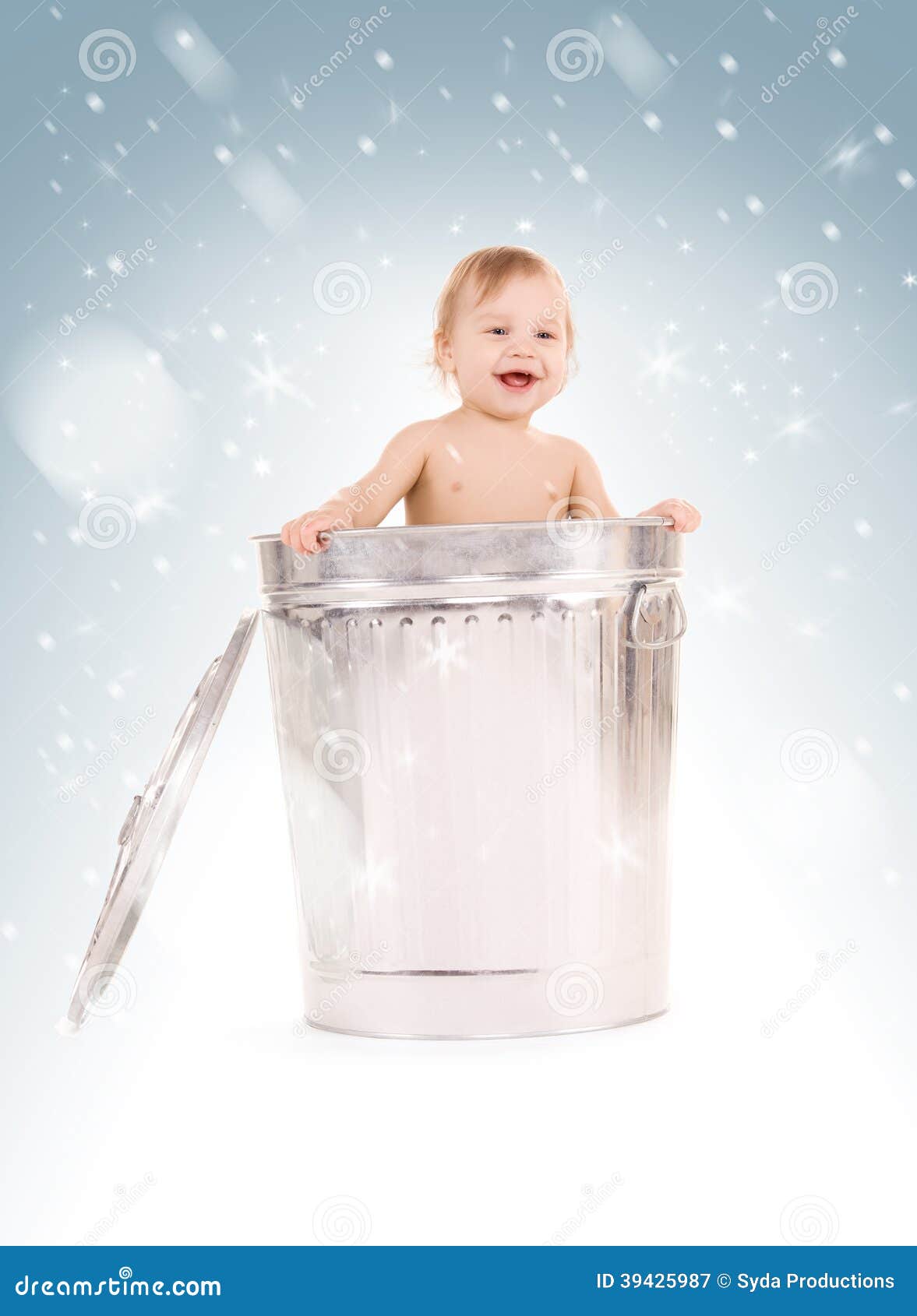 Baby in trash can stock image. Image of merry, male, joyful 39425987