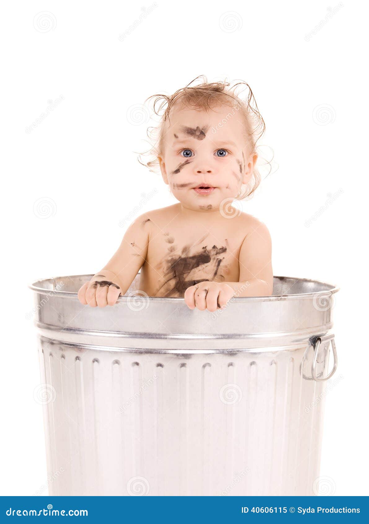 Baby in trash can stock image. Image of baby, litter 40606115