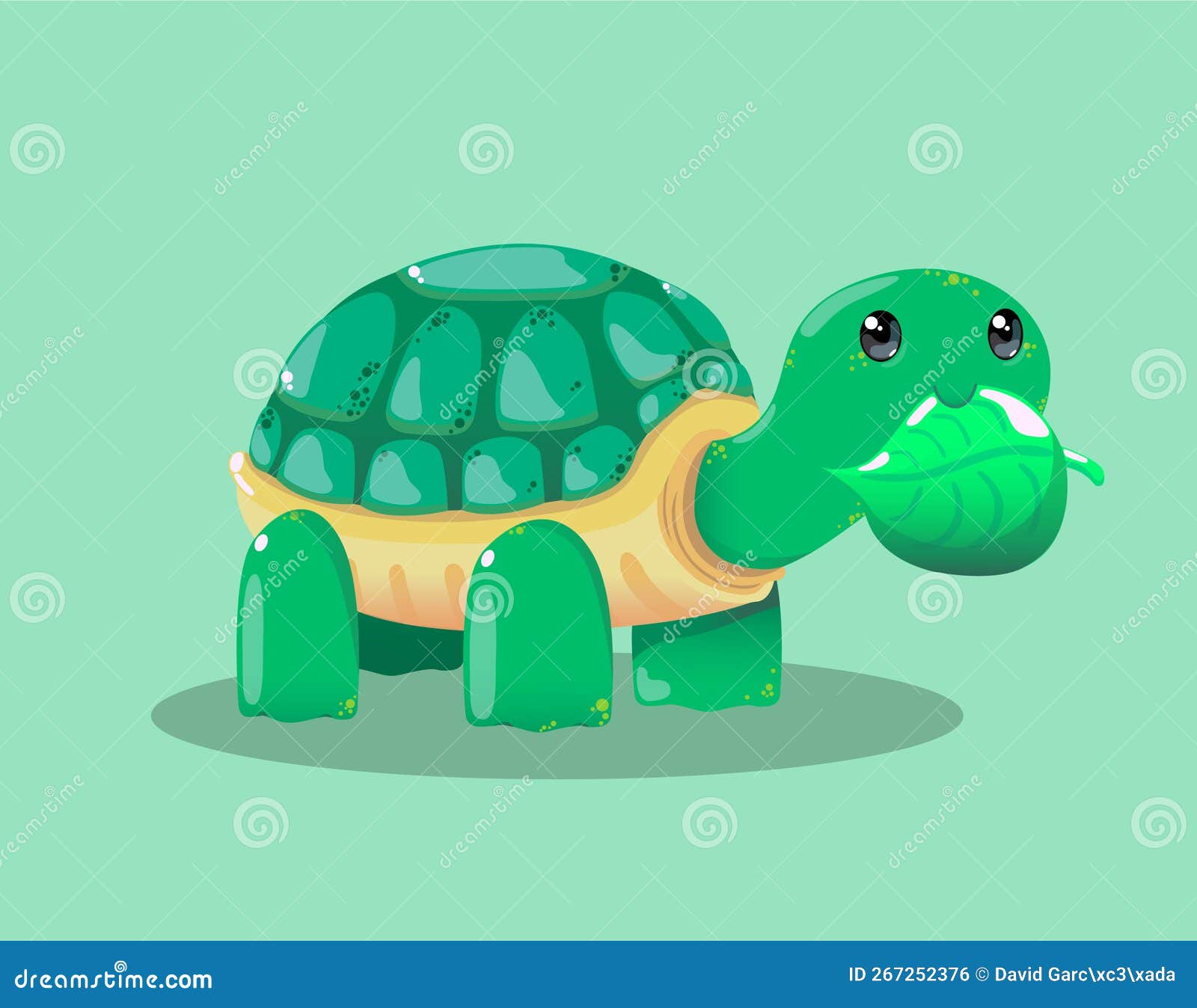 Cute Baby Turtle Eating a Leaf Stock Vector Illustration of shell