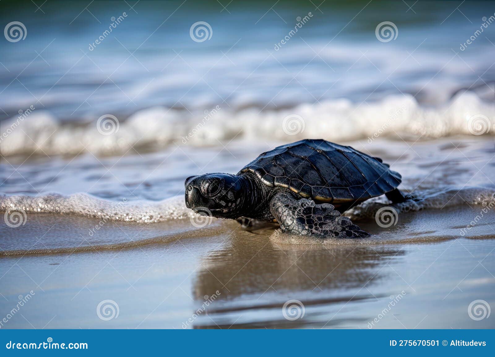 baby turtle scurrying away from danger, headed towards the safety of the ocean