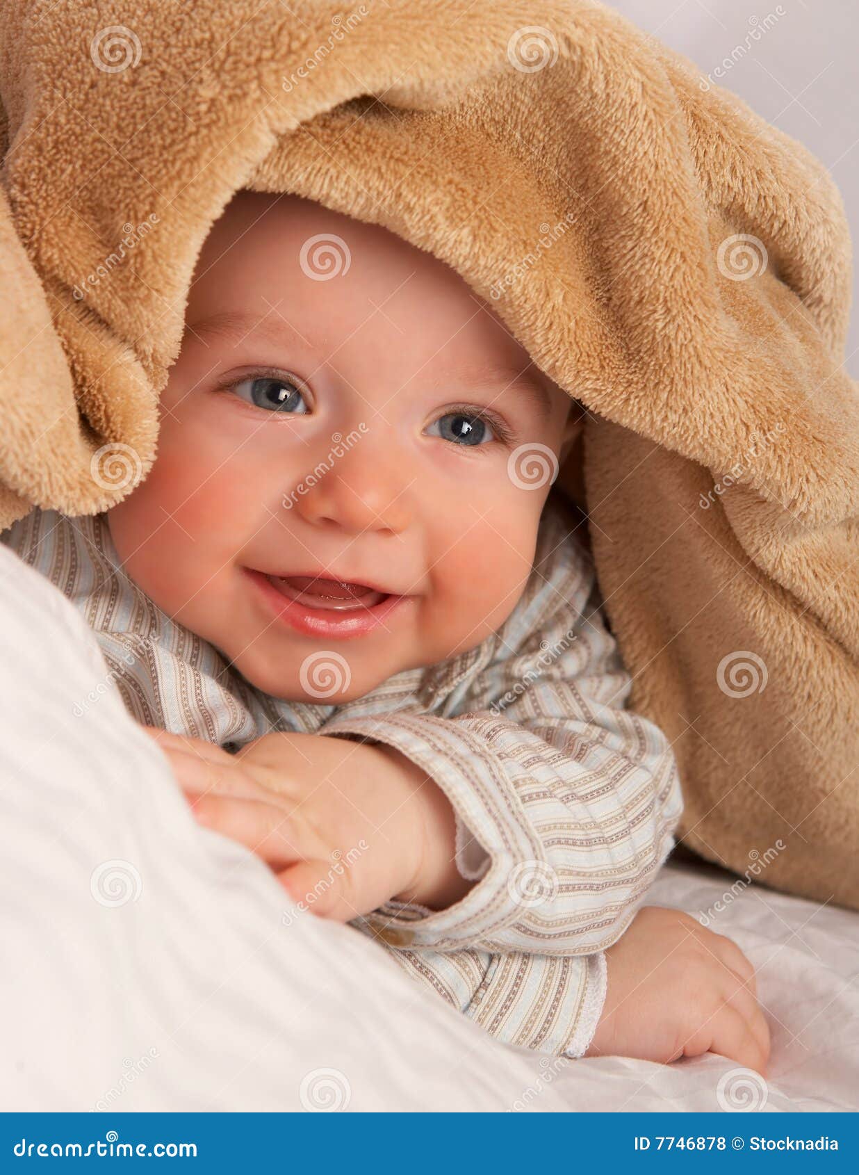 Baby under blanket stock photo. Image of lips, pose, face 7746878