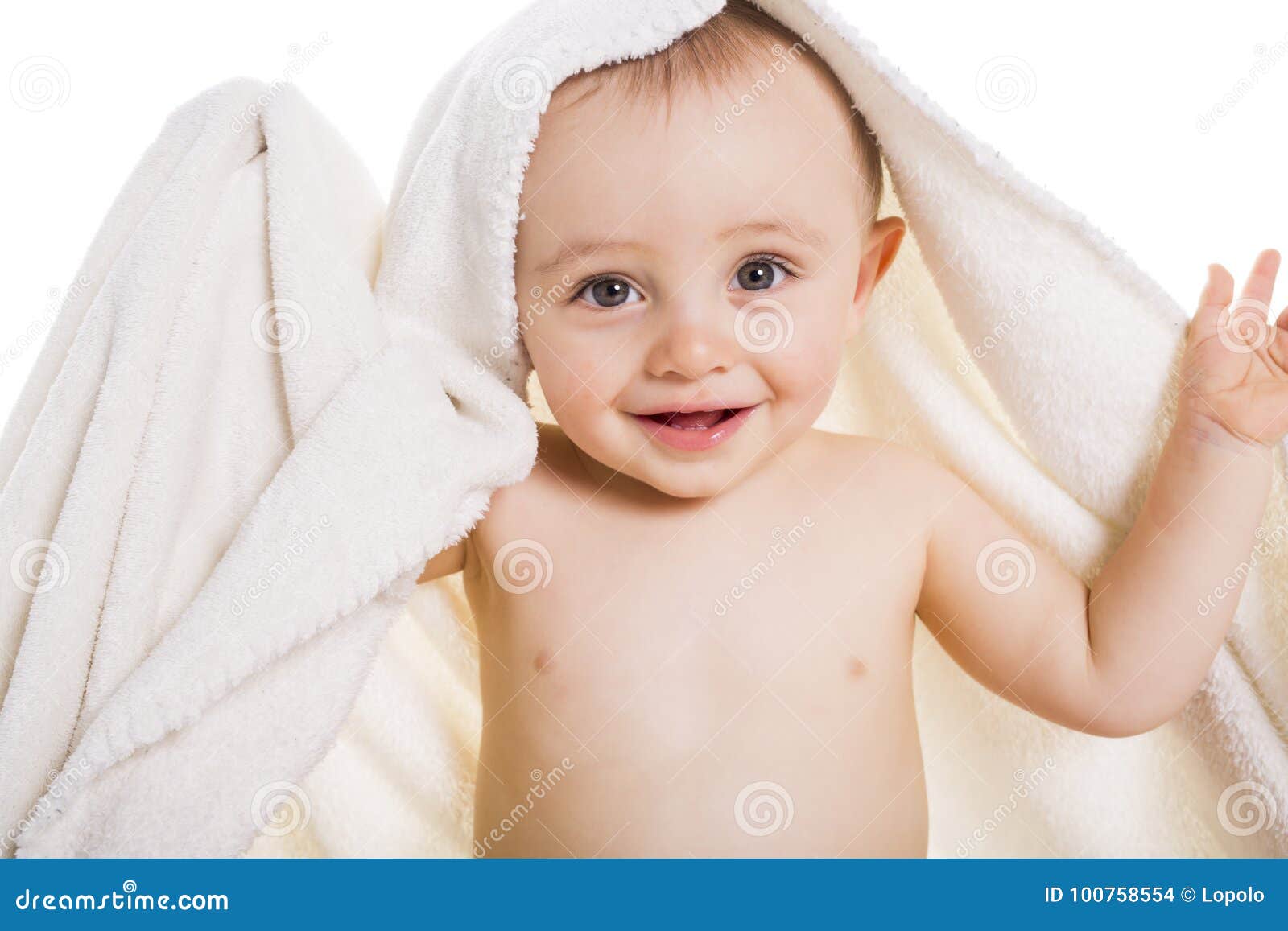 Baby Under A Towel. Isolated On A White Background Stock Photo - Image ...