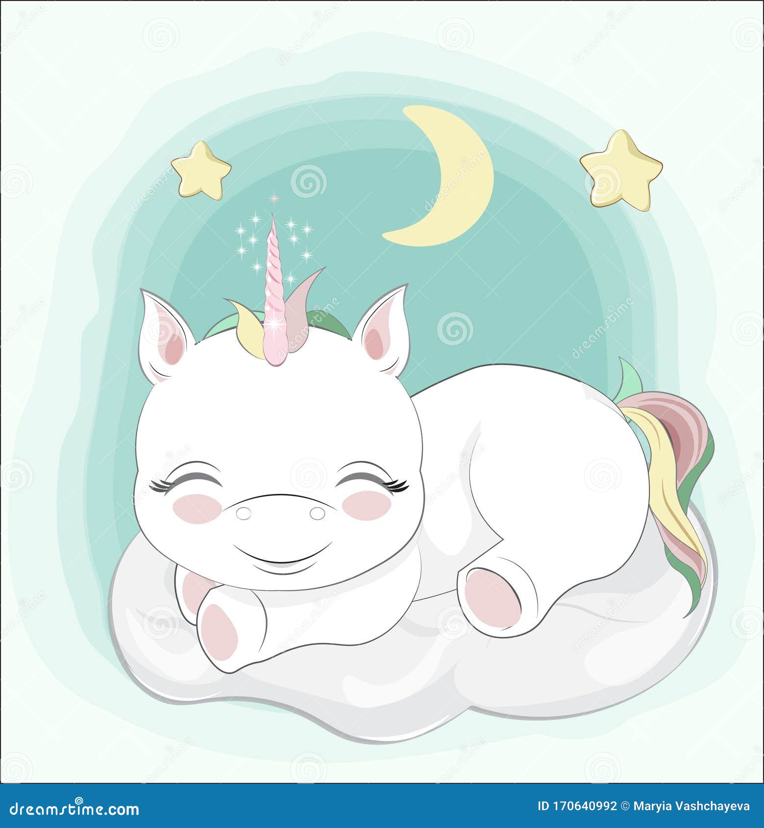 Baby Unicorn Sleeps On Cloud Stock Vector Illustration Of Funny