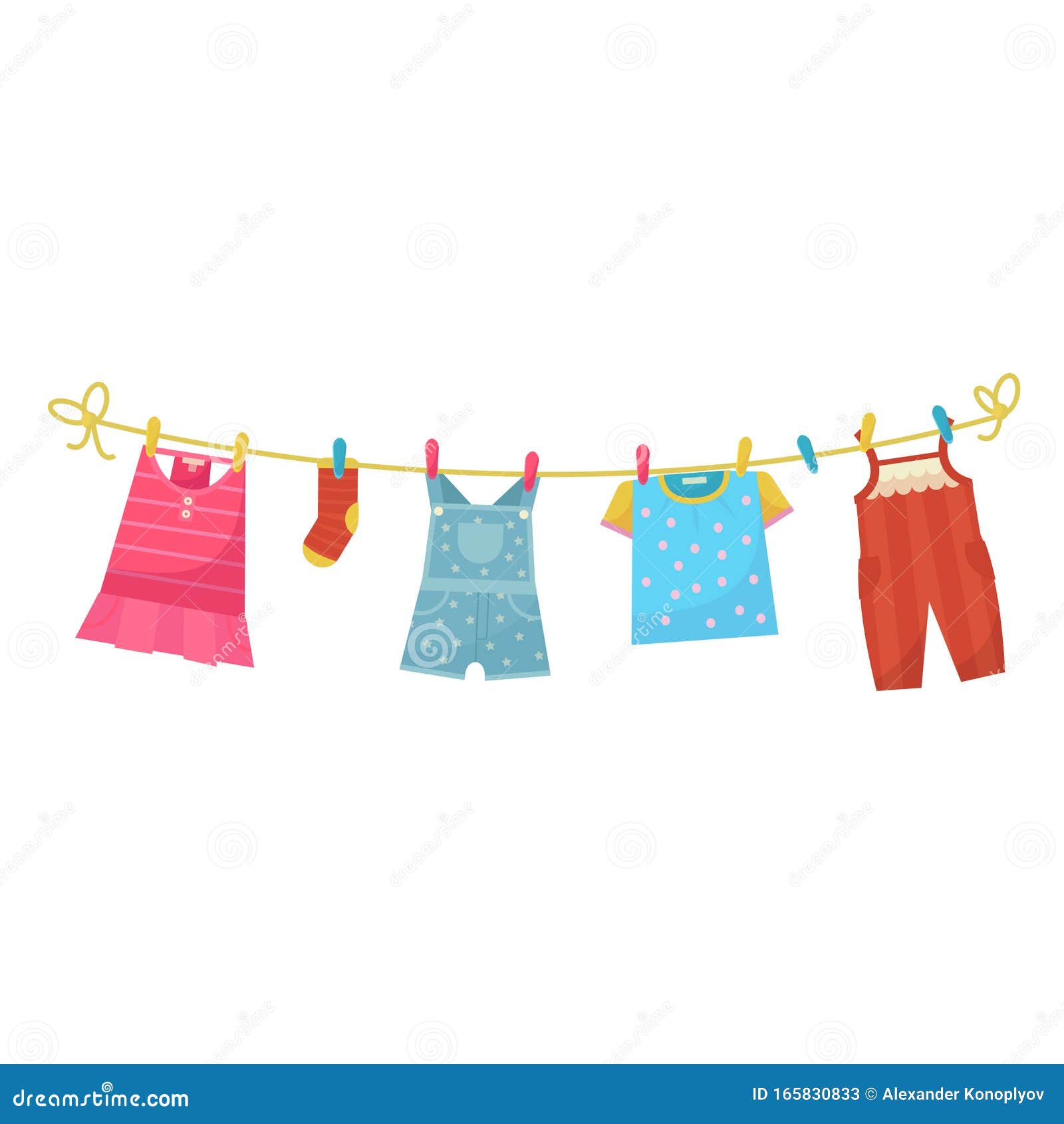 Baby Wahed Linen on Clothesline, Bright Laundry Stock Vector - Illustration  of clothes, cartoon: 165830833