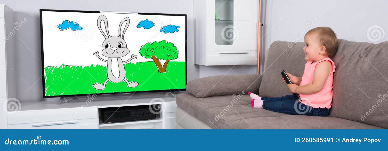 Baby Watching Tv Cartoon Stock Image Image Of Film 260585991