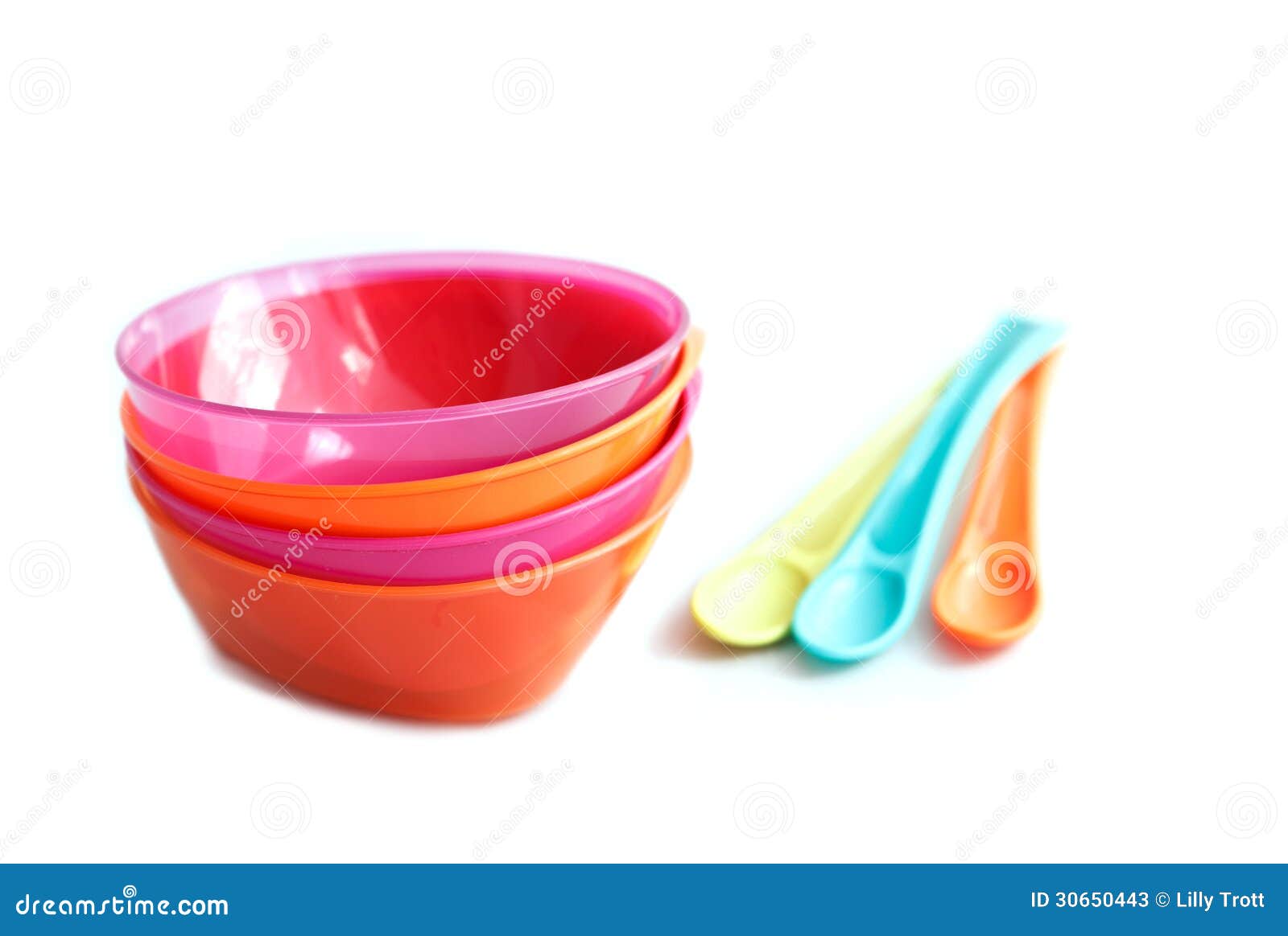 Baby Weaning Bowls With The Spoons On A White Back Stock Image Image