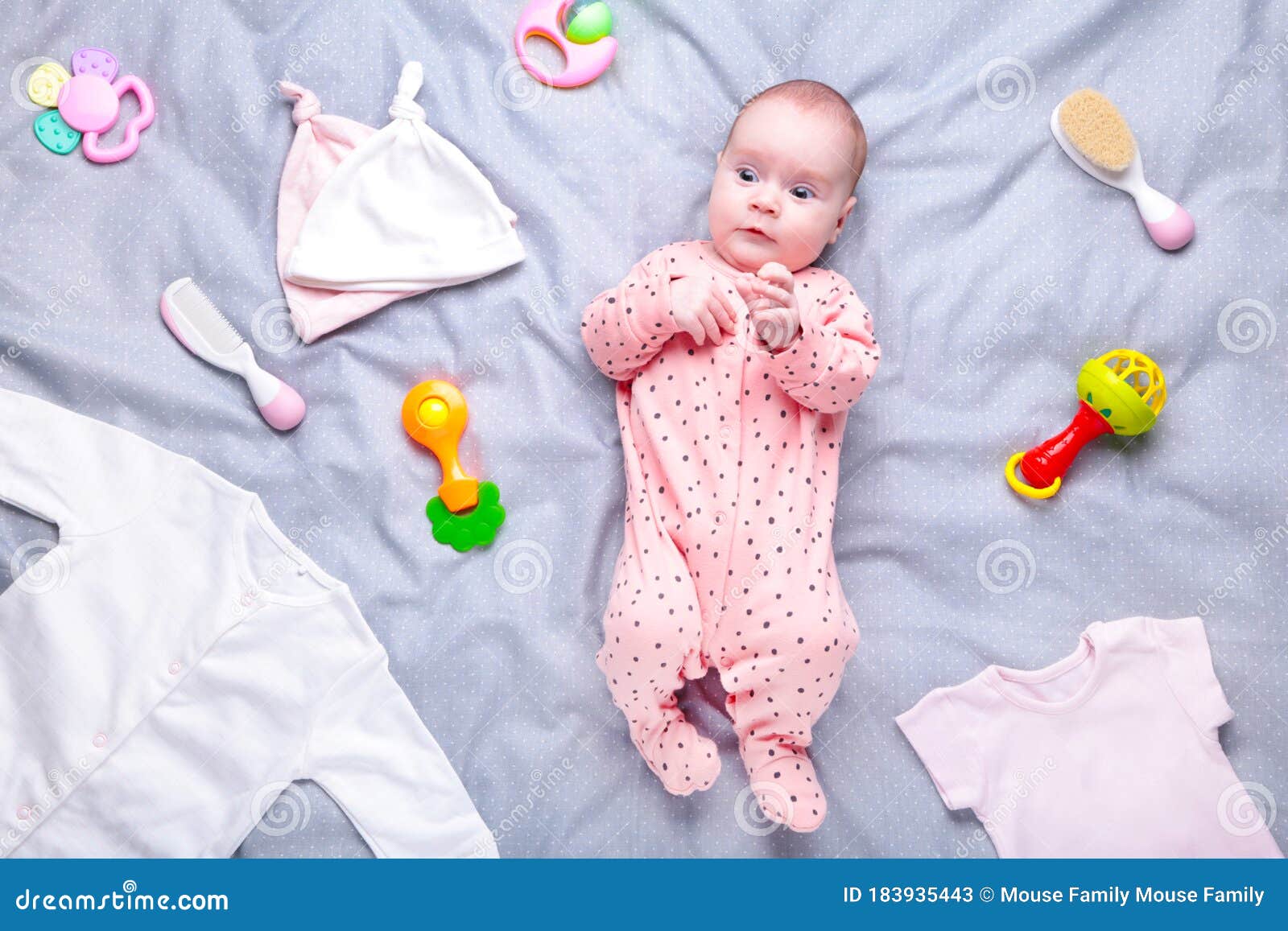 Baby on White Background with Clothing, Toiletries, Toys and Health ...