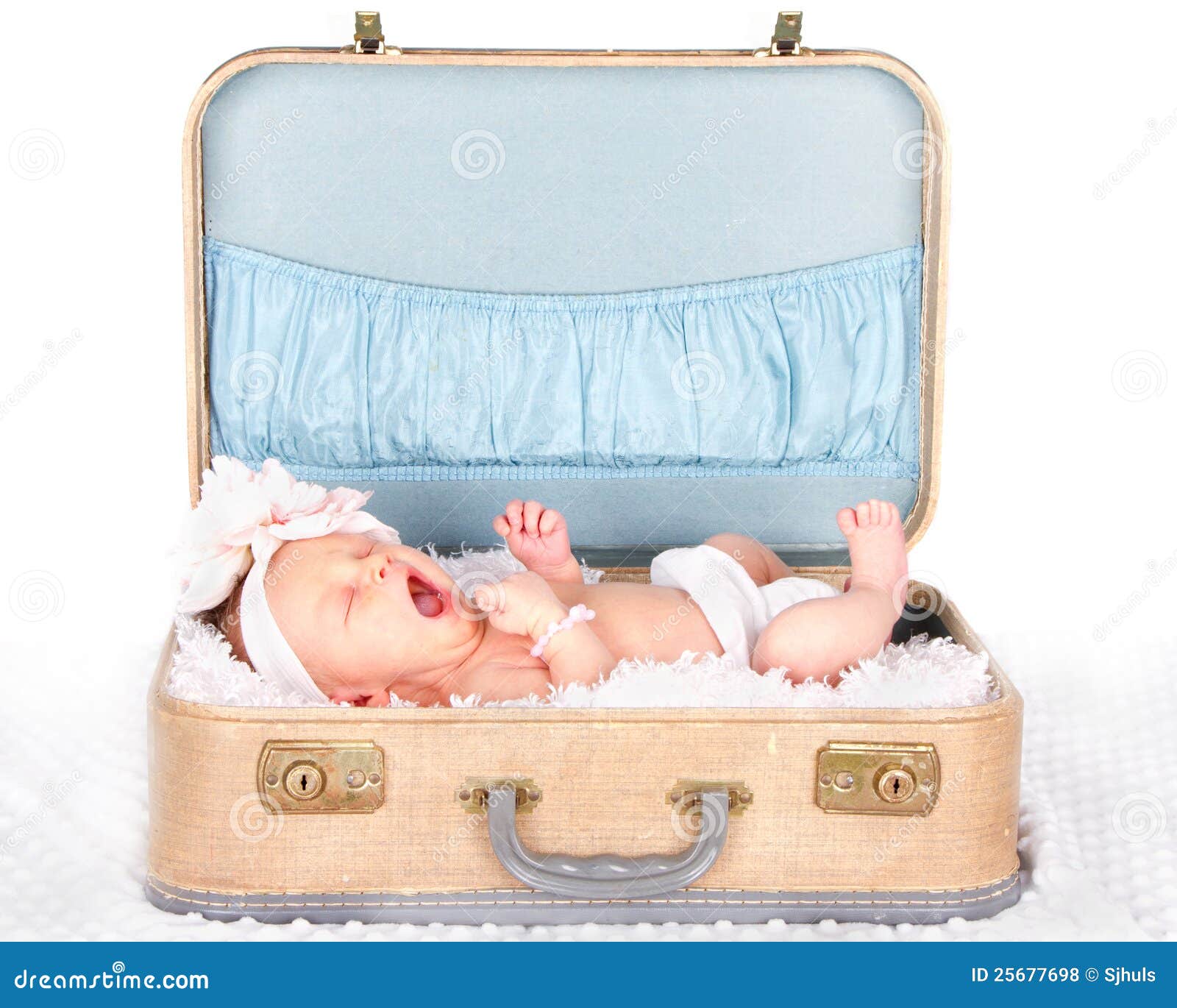 Baby yawning in a suitcase stock photo. Image of person 25677698