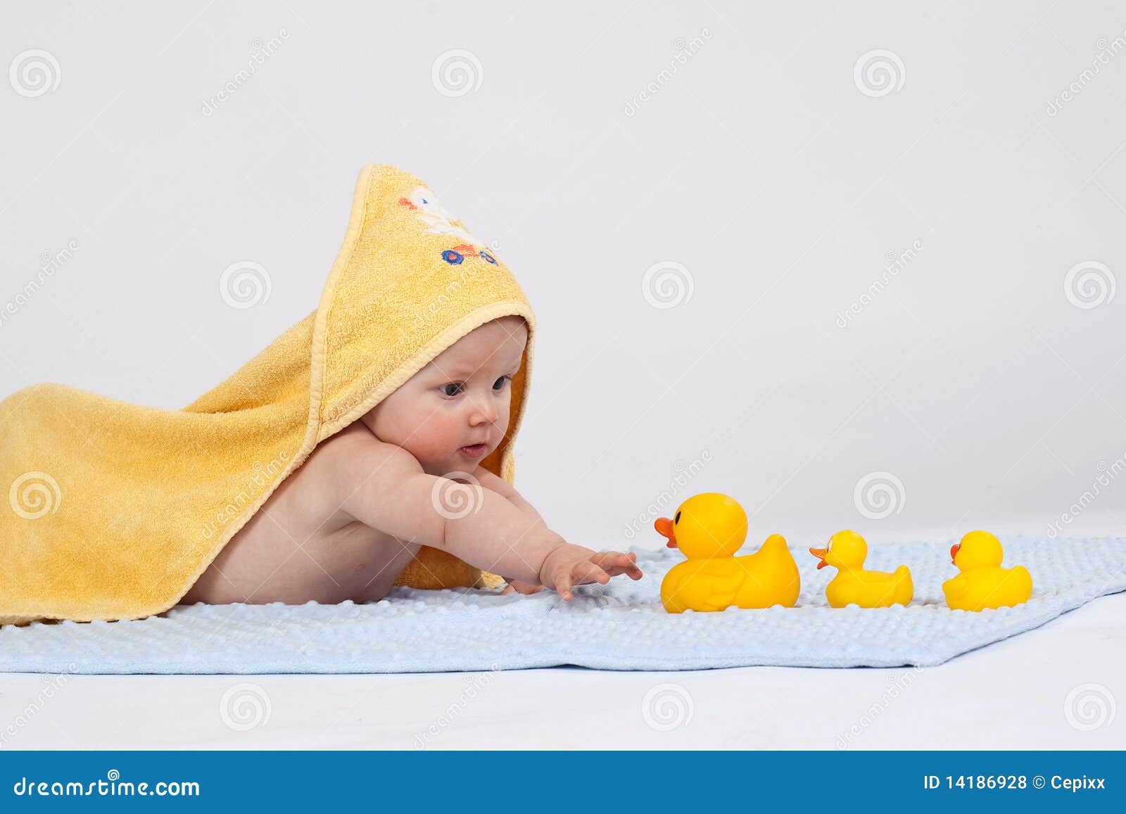 Baby in a yellow towel stock photo. Image of health, bathe - 14186928