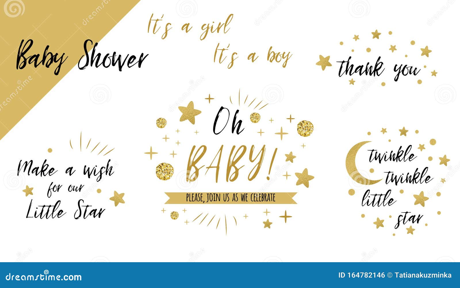 Babyduschset Mit Goldschablonen Twinkle Tinkle Kleine Stern Text Oh Baby Glitter Stern Einladung Danke Karte Stock Abbildung Illustration Von Nsche Fahne