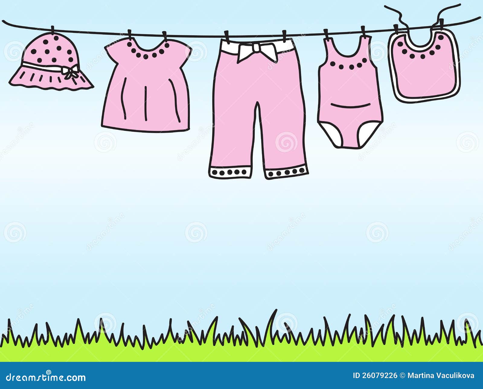 Babykleidung auf Wäscheleine. Baby kleidet auf Wäscheleine - übergeben Sie gezogene Abbildung