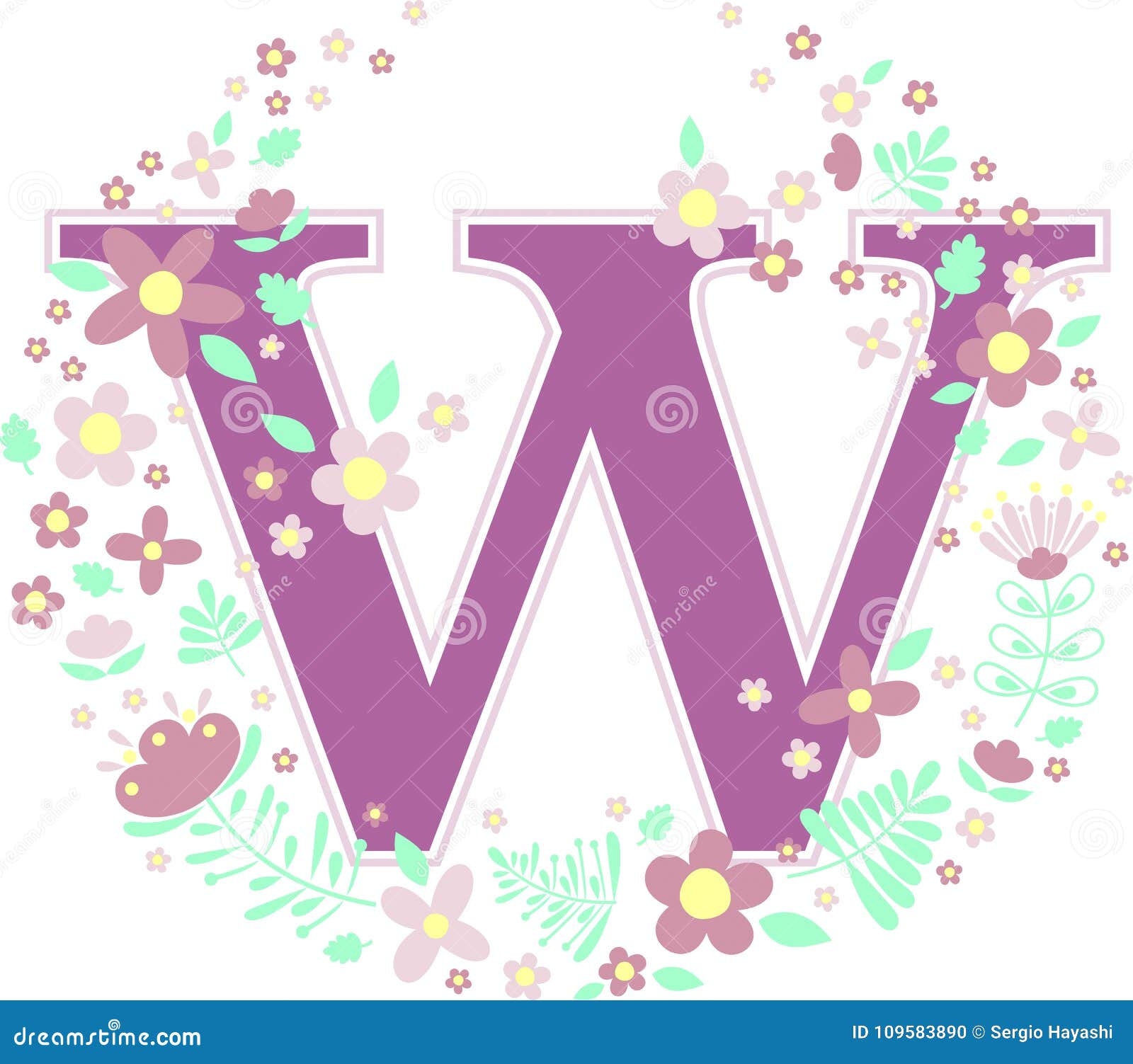 Babynameninitiale W Mit Blumen Vektor Abbildung Illustration von