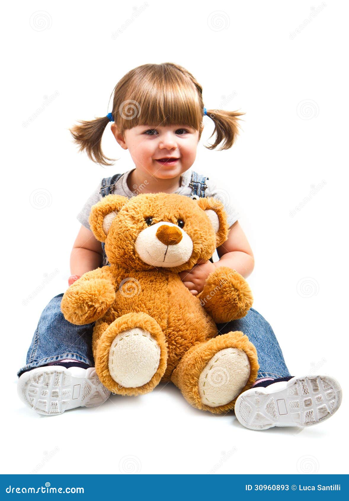 Babyr Girl Hugging a Teddy Bear Stock Image - Image of eyes, happy ...