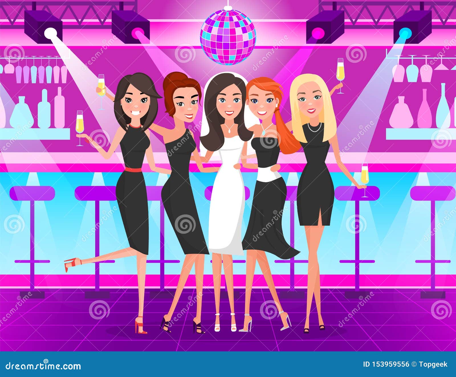 Bachelorette Party, Girls Dancing in Nightclub Stock Vector - Illustration of decoration, ball: 153959556 Bachelorette Party, Girls Dancing in Nightclub Stock Vector - Illustration of decoration, ball: 153959556
