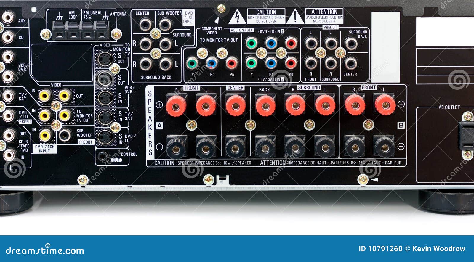 The back of an AV Receiver stock photo. Image of connection 10791260