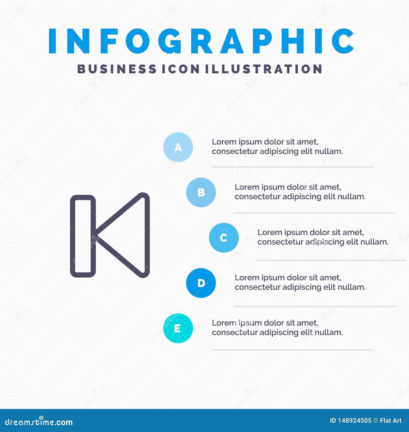 back, beginning, control, media, start line icon with 5 steps presentation infographics background