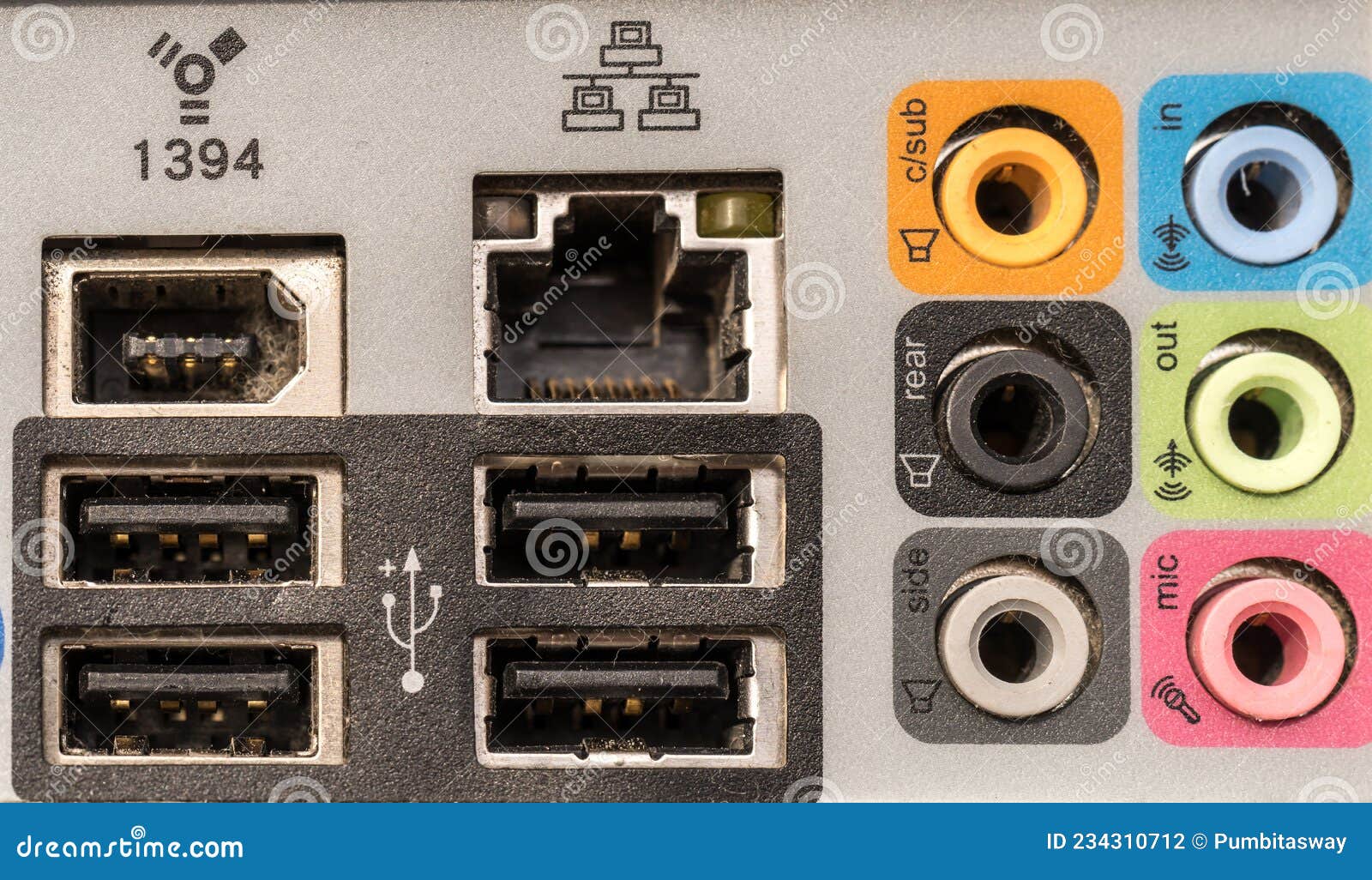 back panel connectors of a computer motherboard