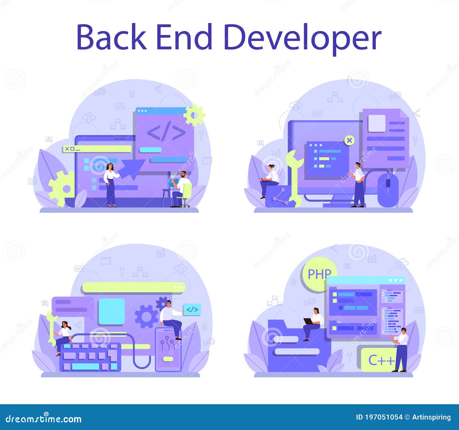 back end development concept set. software development process.