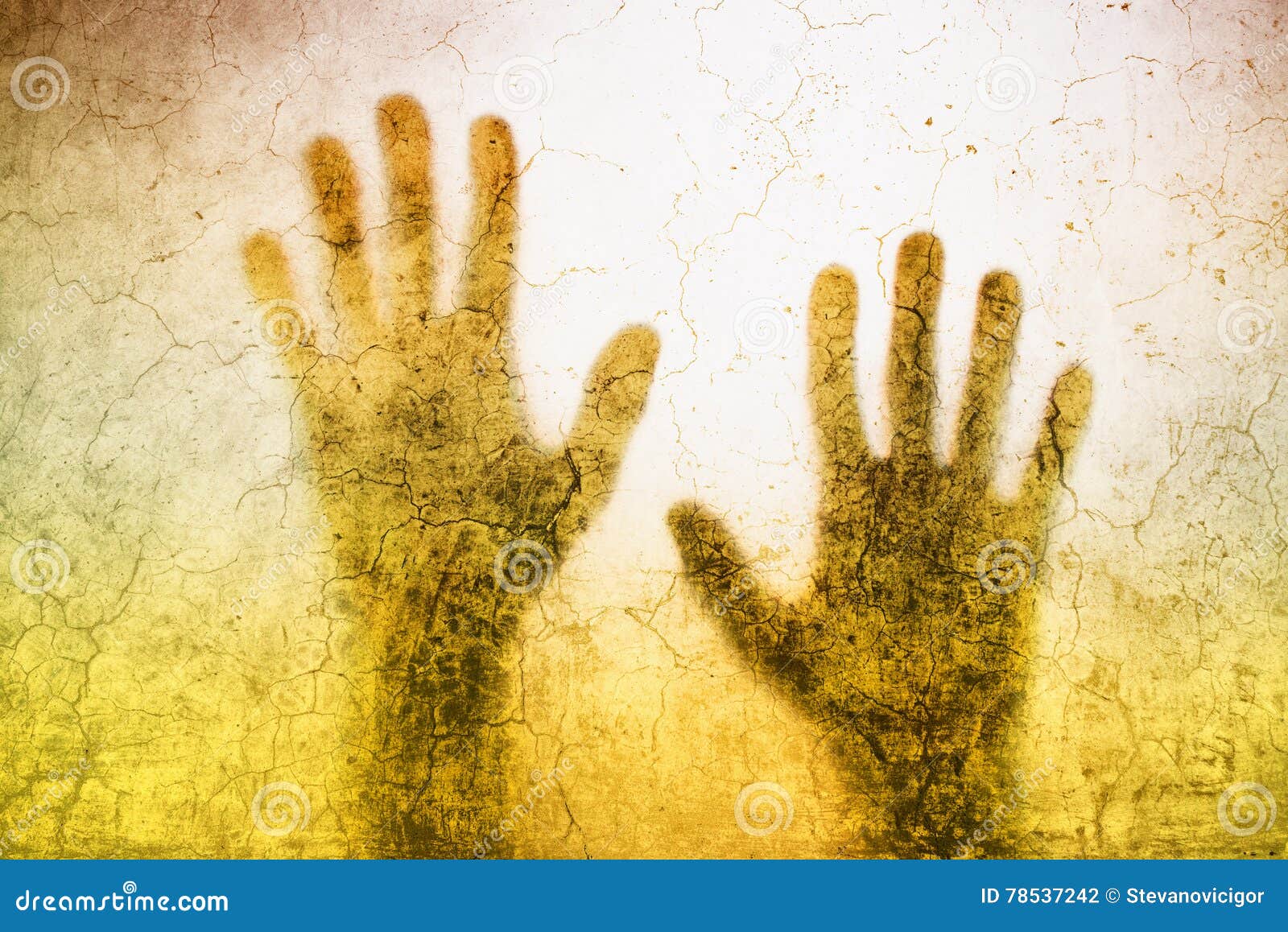 back lit silhouette of trapped person hands behind matte glass