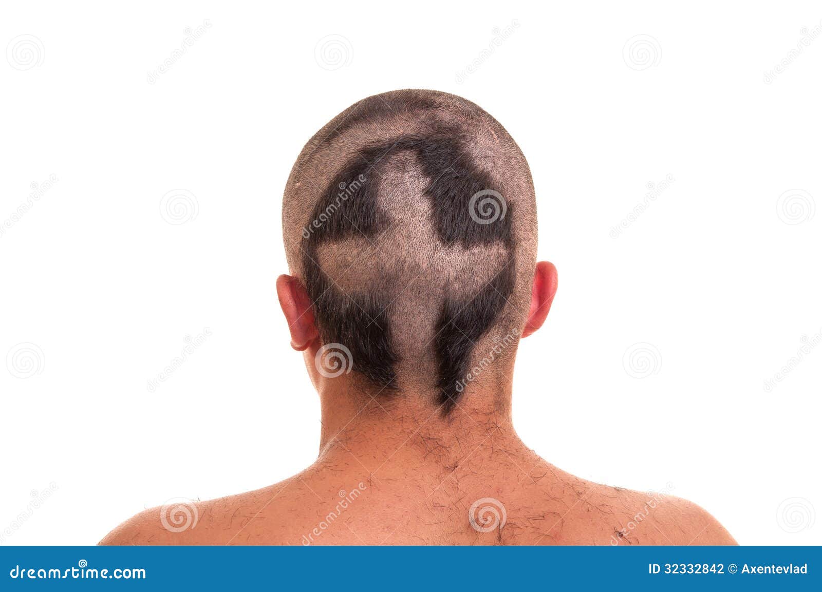 Back Of Man Head With Funny Haircut Isolated On W Stock 