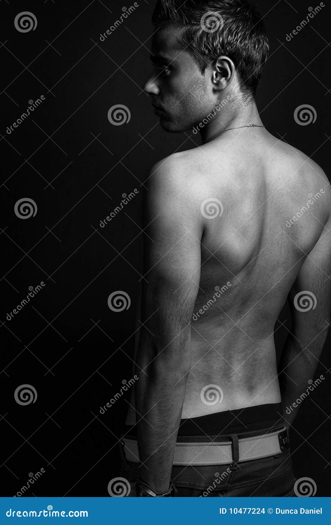 back of masculine shirtless man