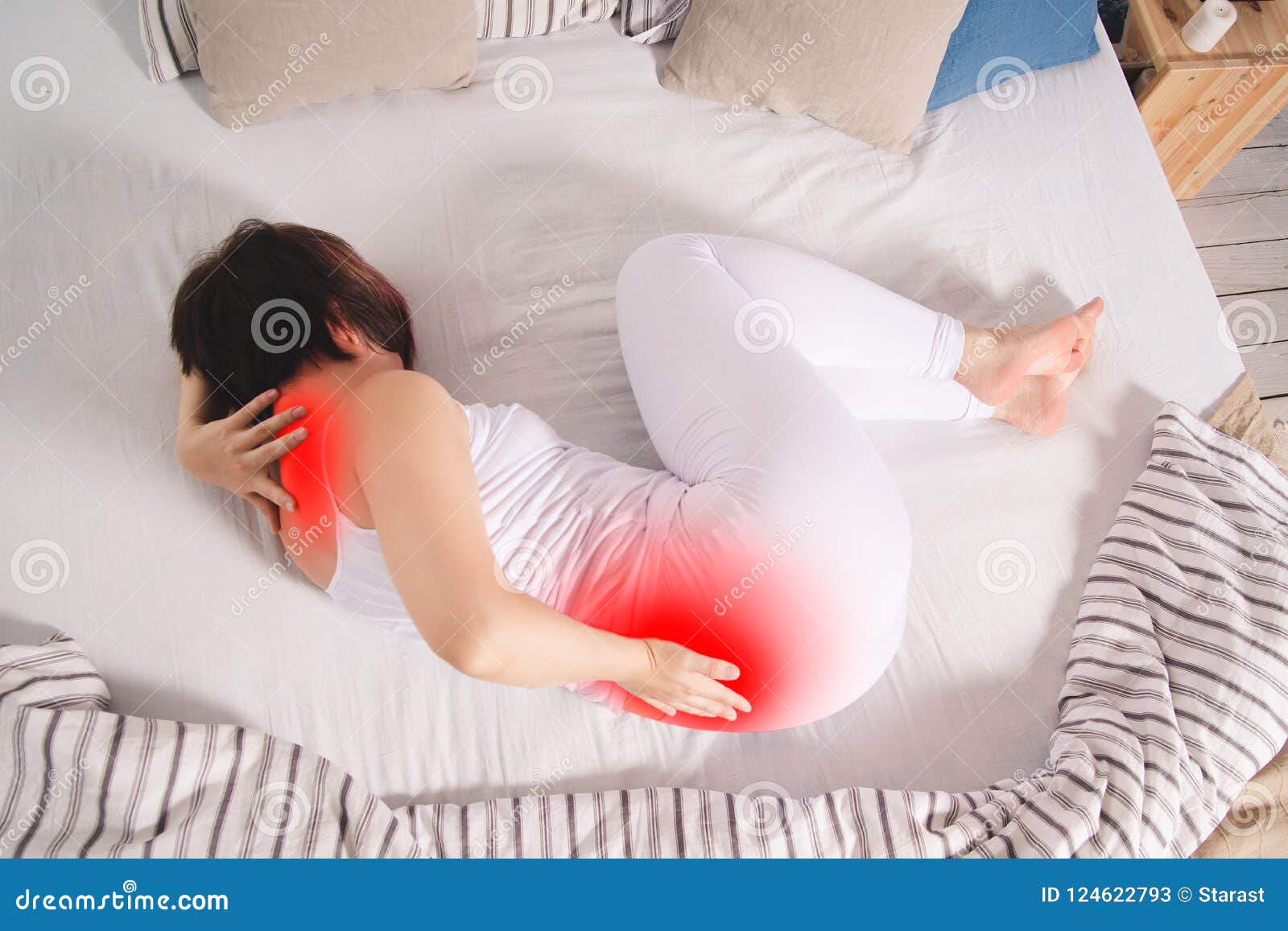 back pain, kidney inflammation, woman suffering from backache at home