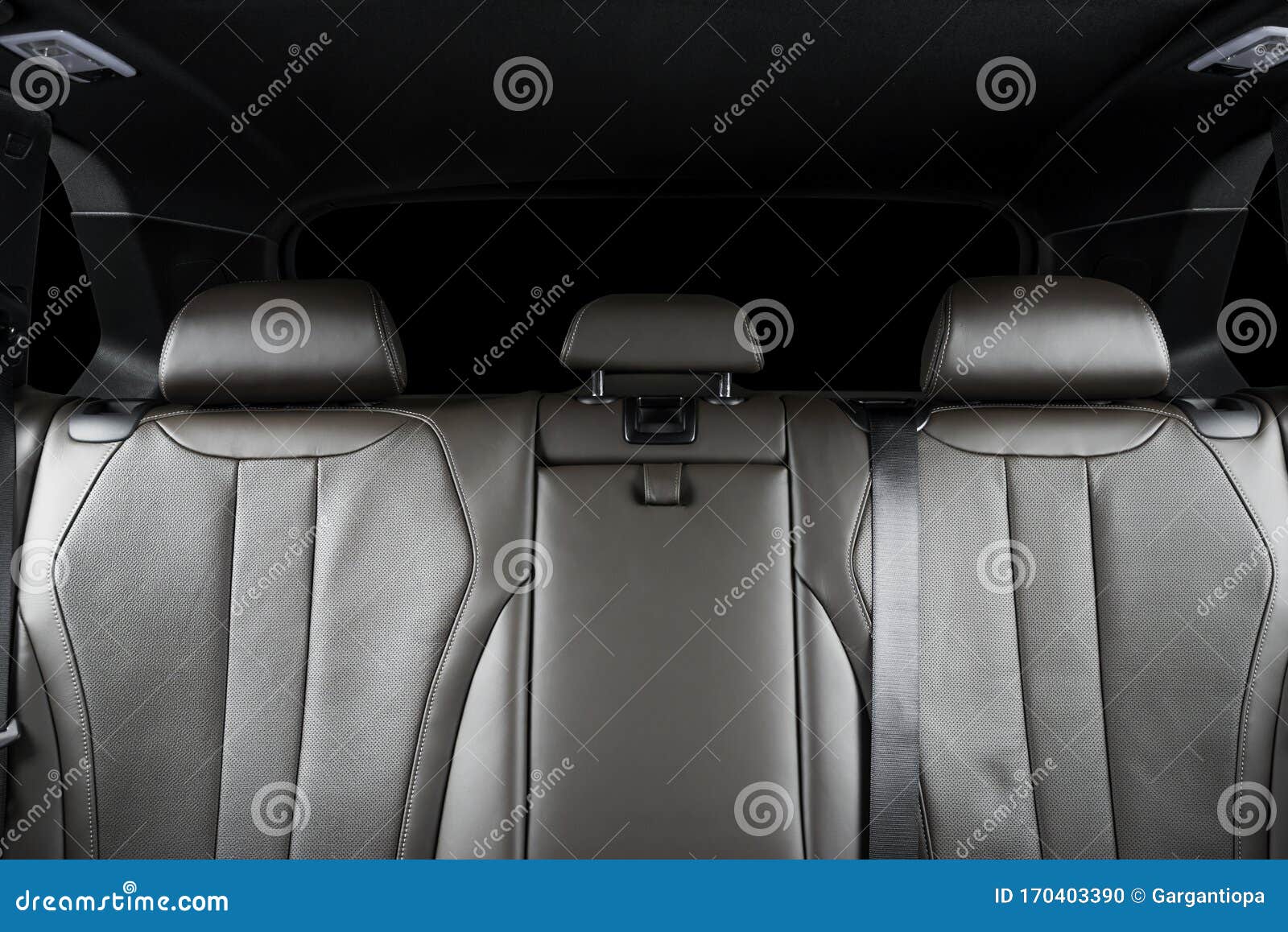 back seats of modern luxury car interior, black leather Stock Photo by  gargantiopa