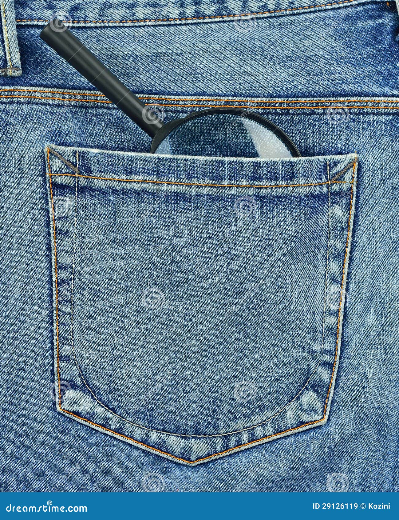 Back Pocket of Jeans with Magnifying Glass Stock Image Image of