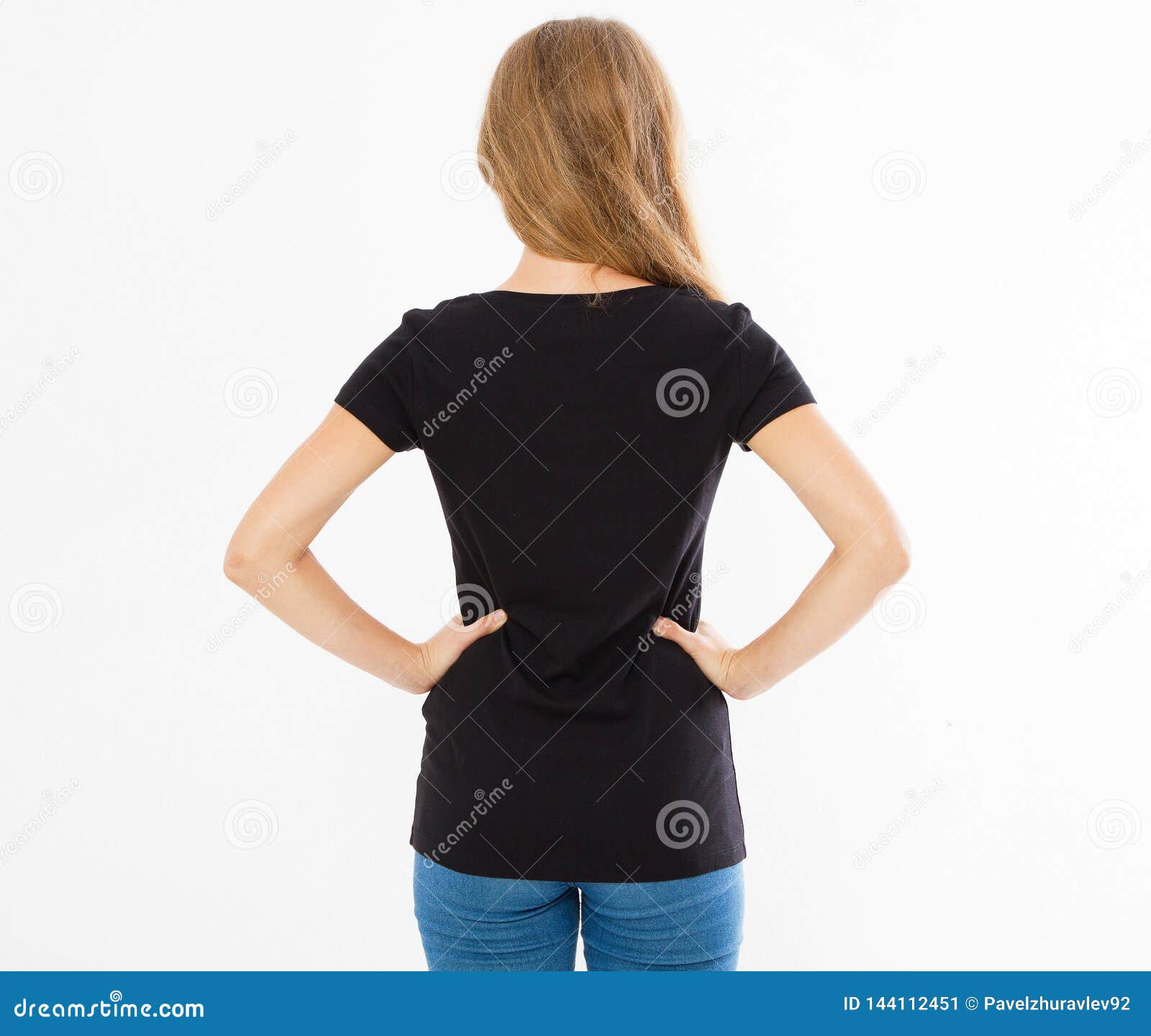 Download Back Rear View: Woman In Black Tshirt Isolated, Girl In T ...