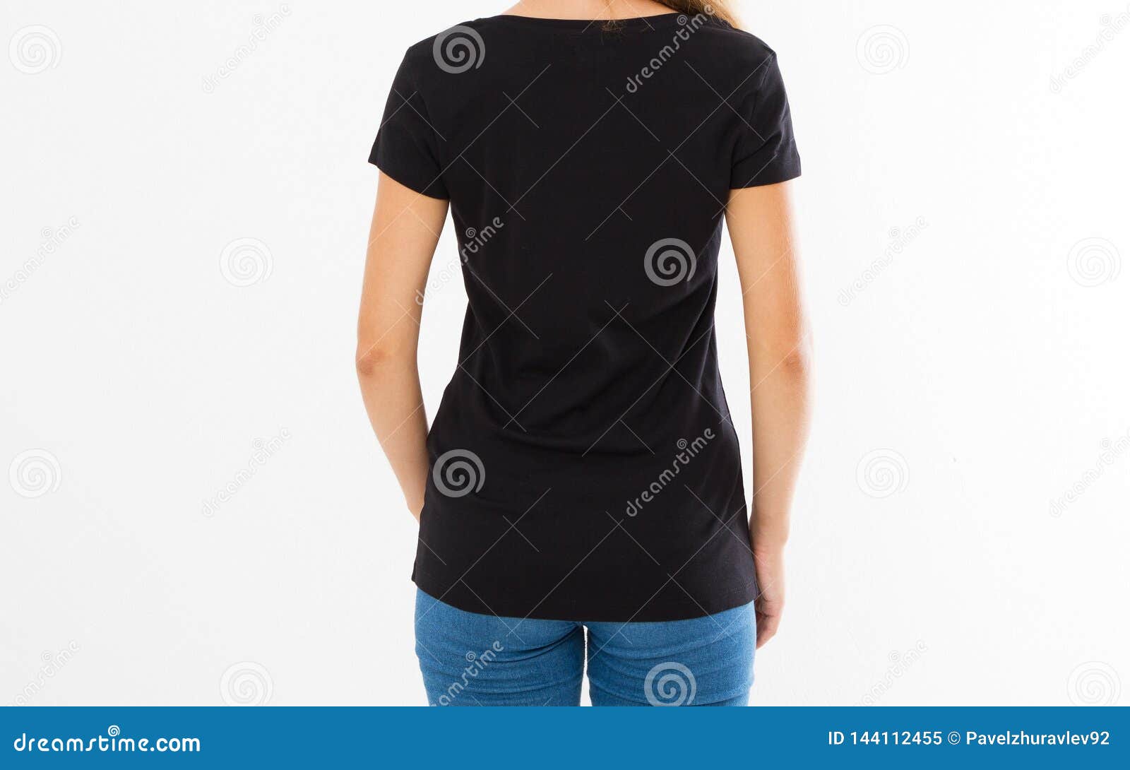 Download Back Rear View: Woman In Black Tshirt Isolated, Girl In T ...