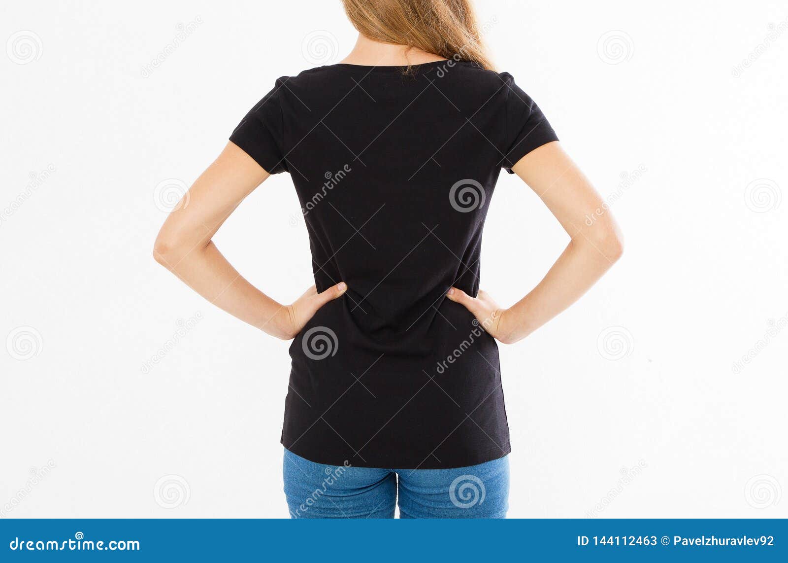 Download Back Rear View: Woman In Black Tshirt Isolated, Girl In T ...