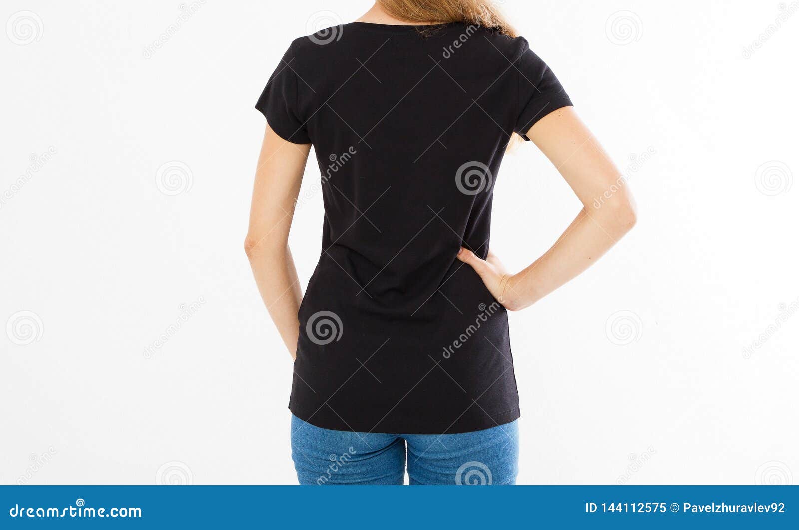Download Back Rear View: Woman In Black Tshirt Isolated, Girl In T ...