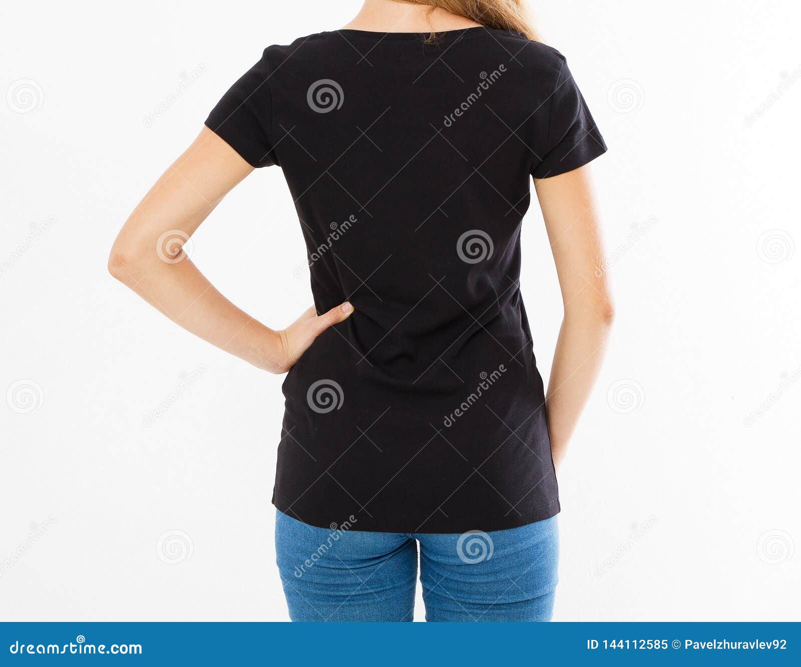 Download Back Rear View: Woman In Black Tshirt Isolated, Girl In T ...