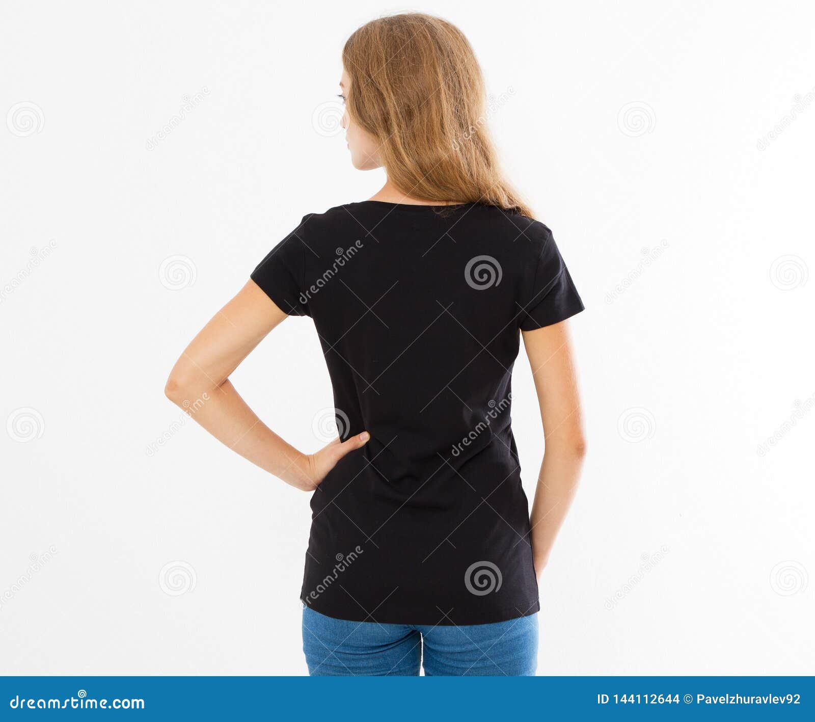 Download Back Rear View: Woman In Black Tshirt Isolated, Girl In T ...