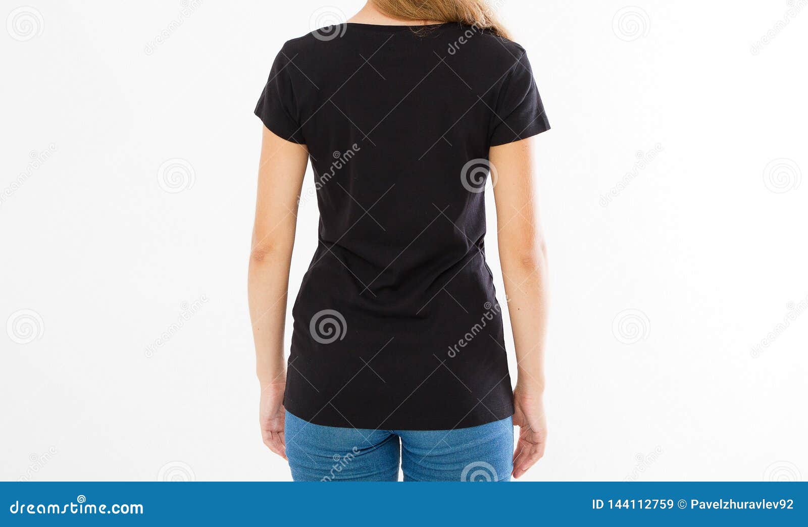 Download Back Rear View: Woman In Black Tshirt Isolated, Girl In T ...